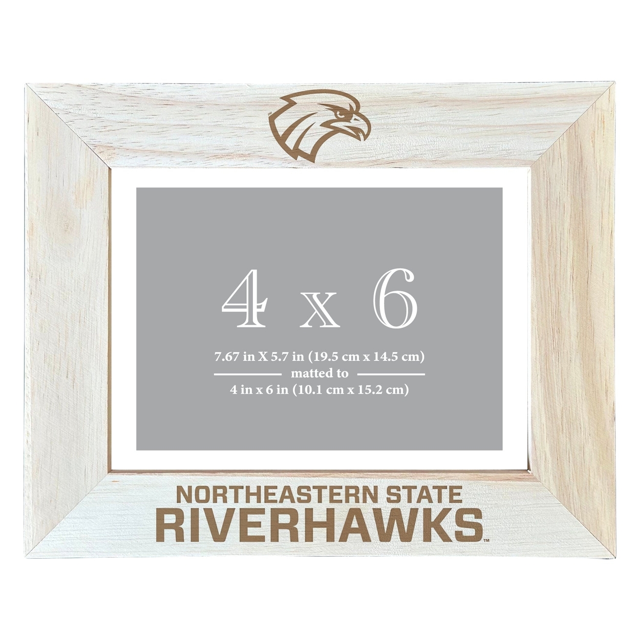Northeastern State University Riverhawks Wooden Photo Frame Matted To 4 X 6 Inch - Etched