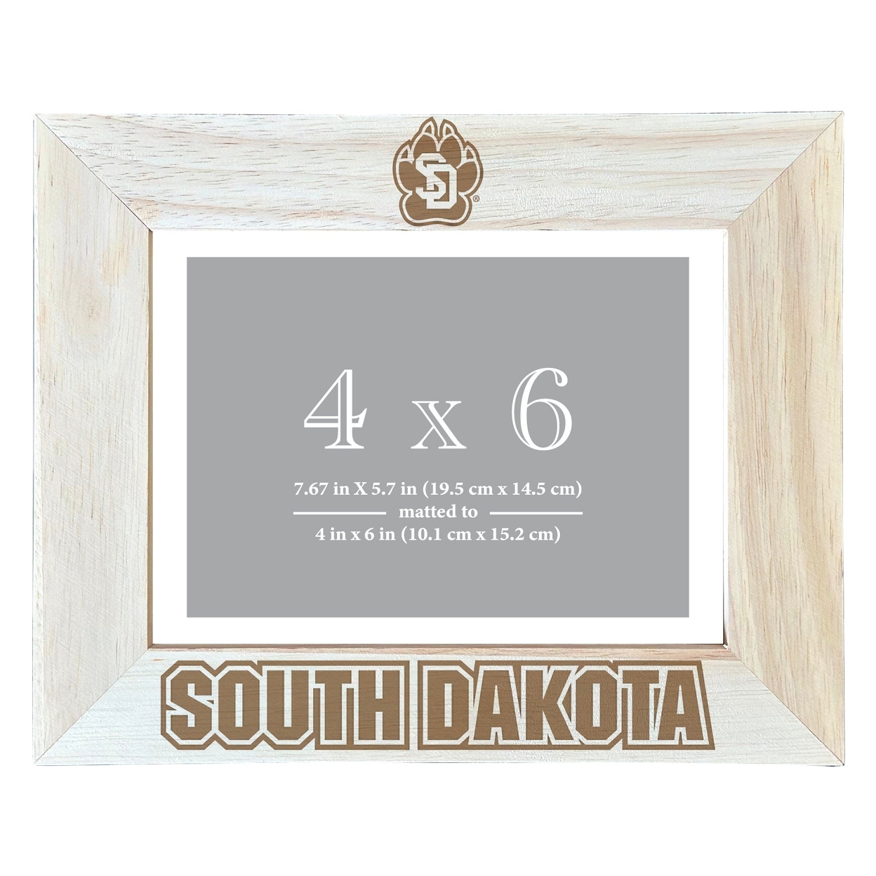 South Dakota Coyotes Wooden Photo Frame Matted To 4 X 6 Inch - Etched