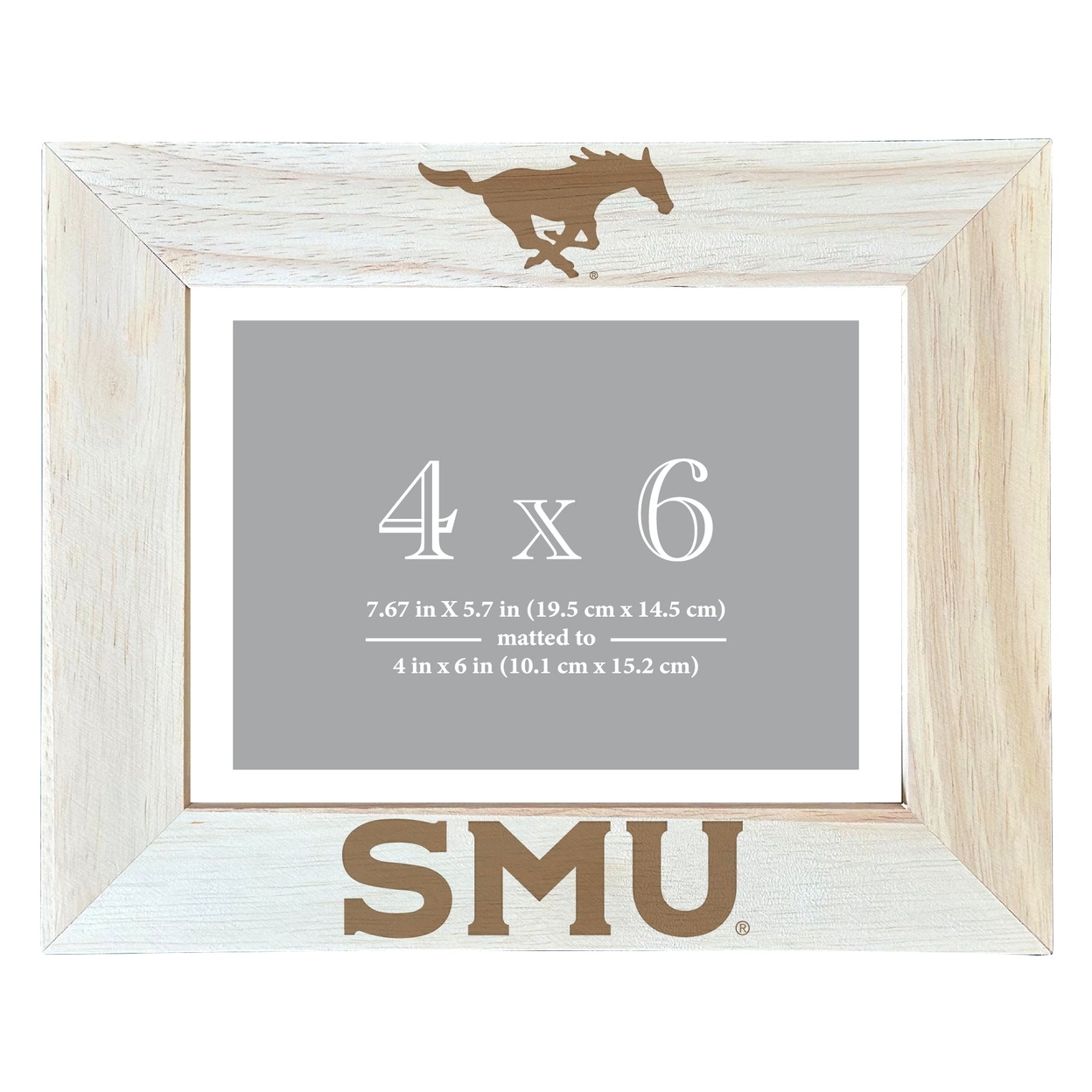 Southern Methodist University Wooden Photo Frame Matted To 4 X 6 Inch - Etched