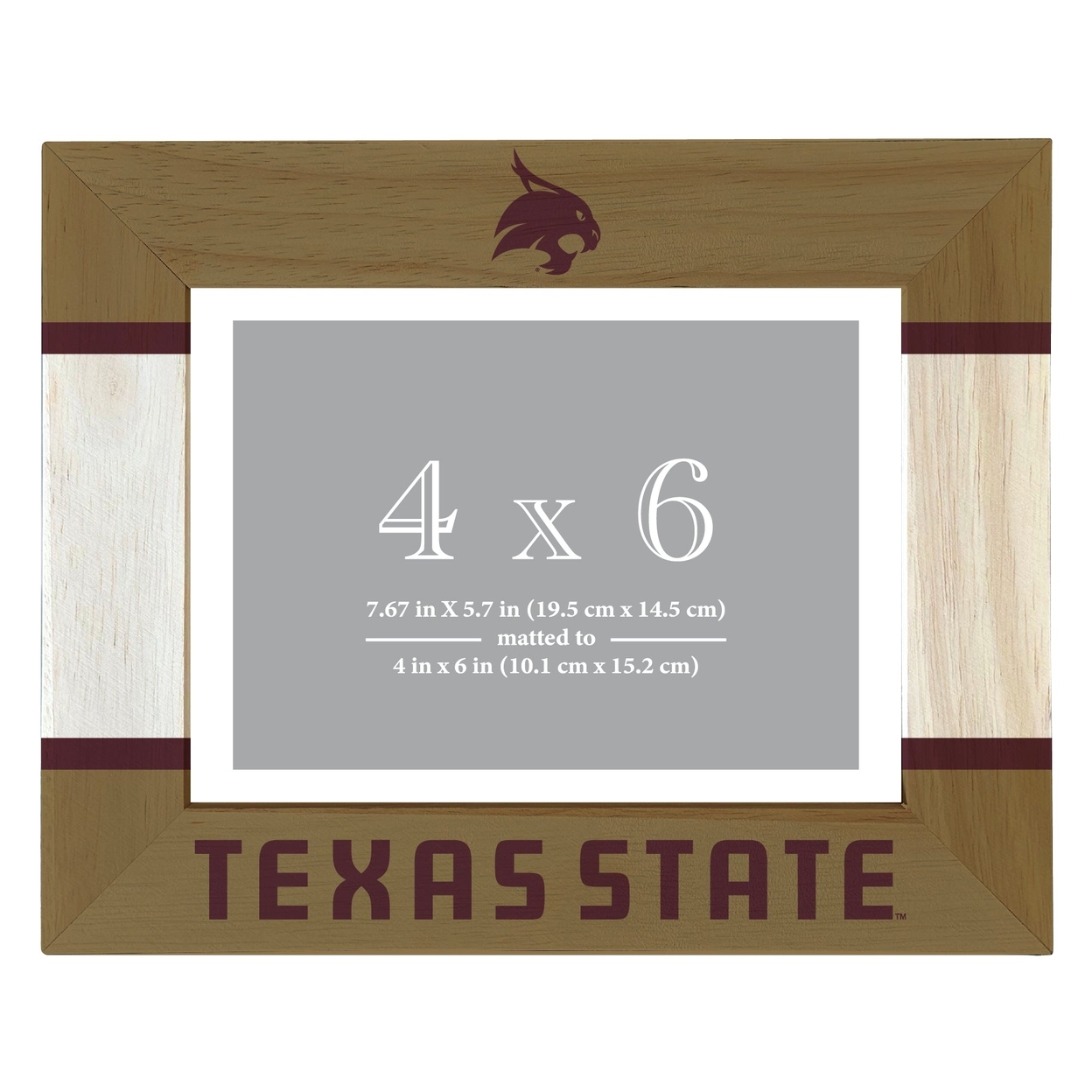 Texas State Bobcats Wooden Photo Frame Matted To 4 X 6 Inch - Printed
