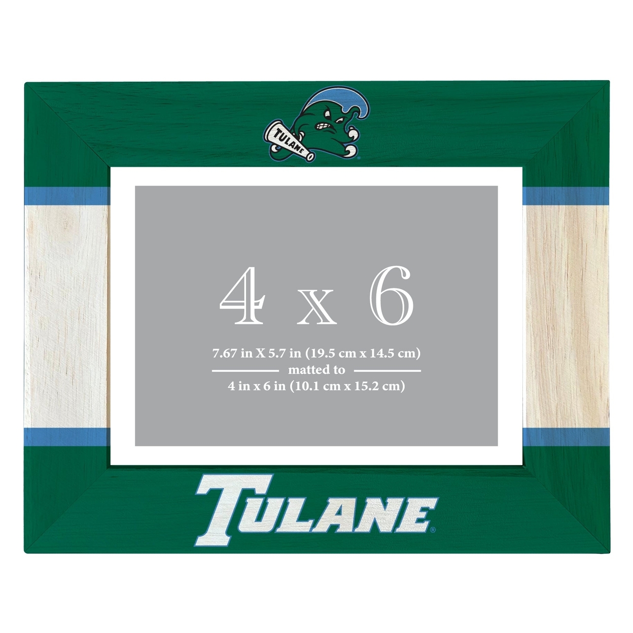 Tulane University Green Wave Wooden Photo Frame Matted To 4 X 6 Inch - Printed