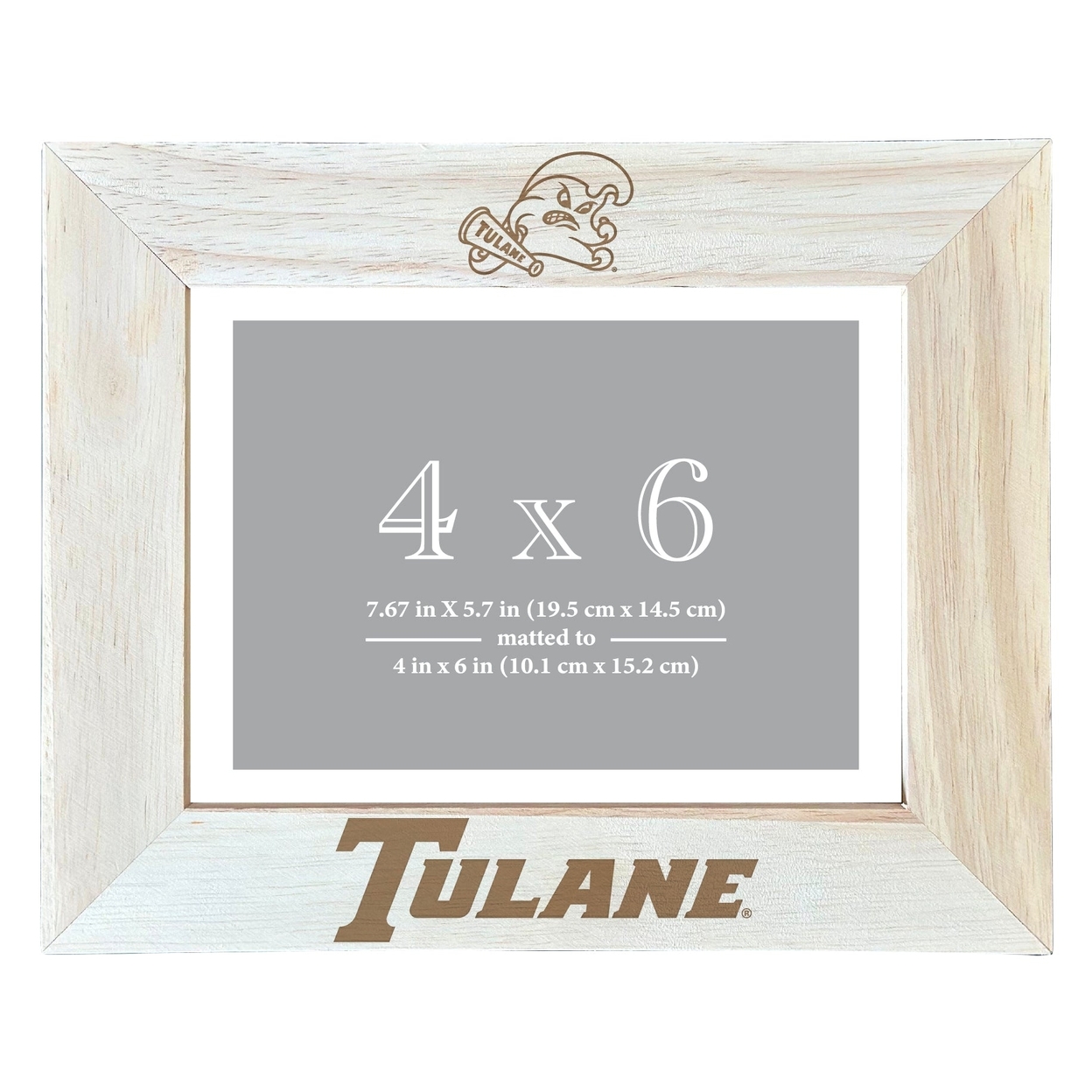 Tulane University Green Wave Wooden Photo Frame Matted To 4 X 6 Inch - Etched