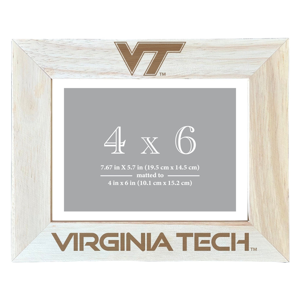 Virginia Tech Hokies Wooden Photo Frame Matted To 4 X 6 Inch - Etched