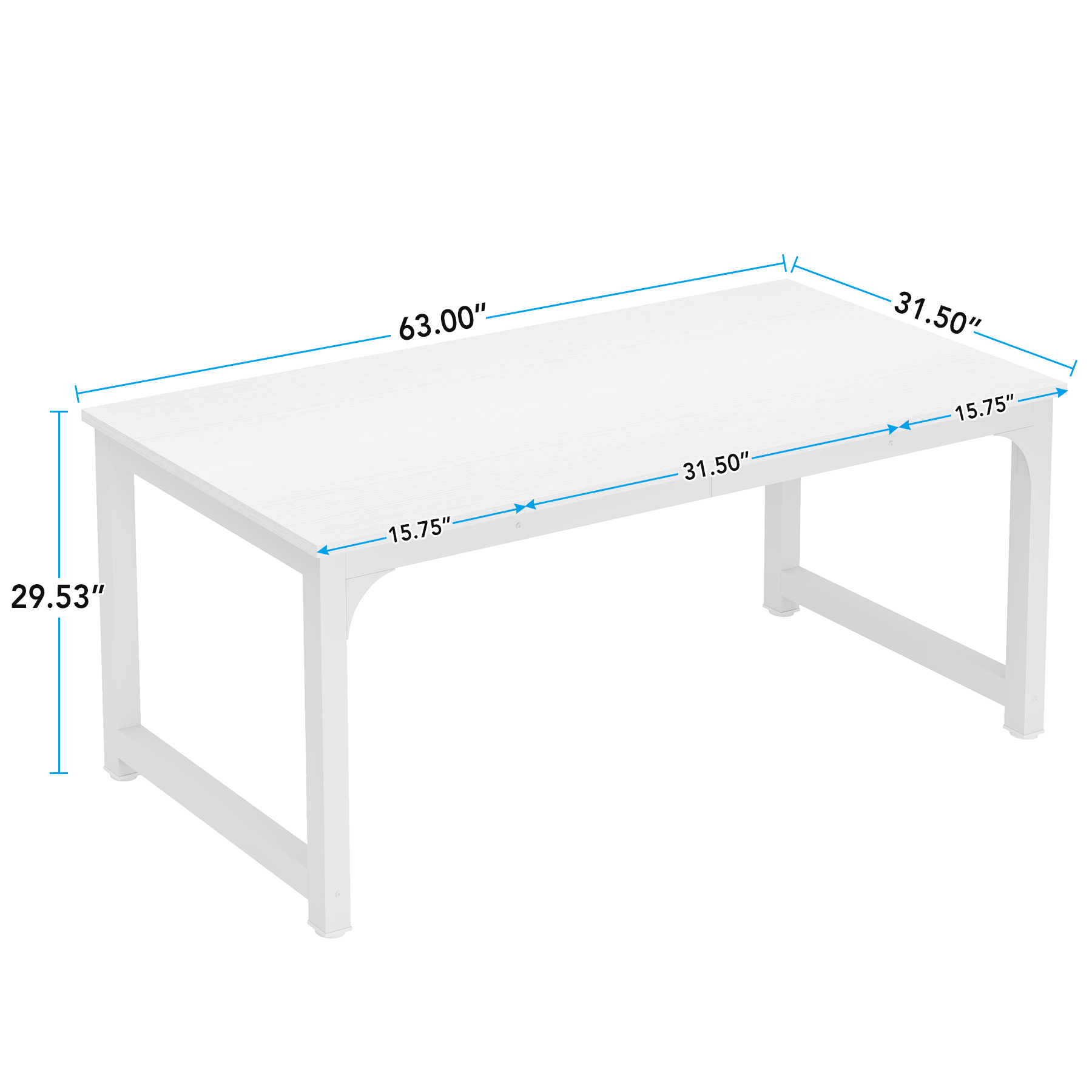 Dining Table, Rectangular Dinner Table Large Office Computer Desk With Thicken Frame - White