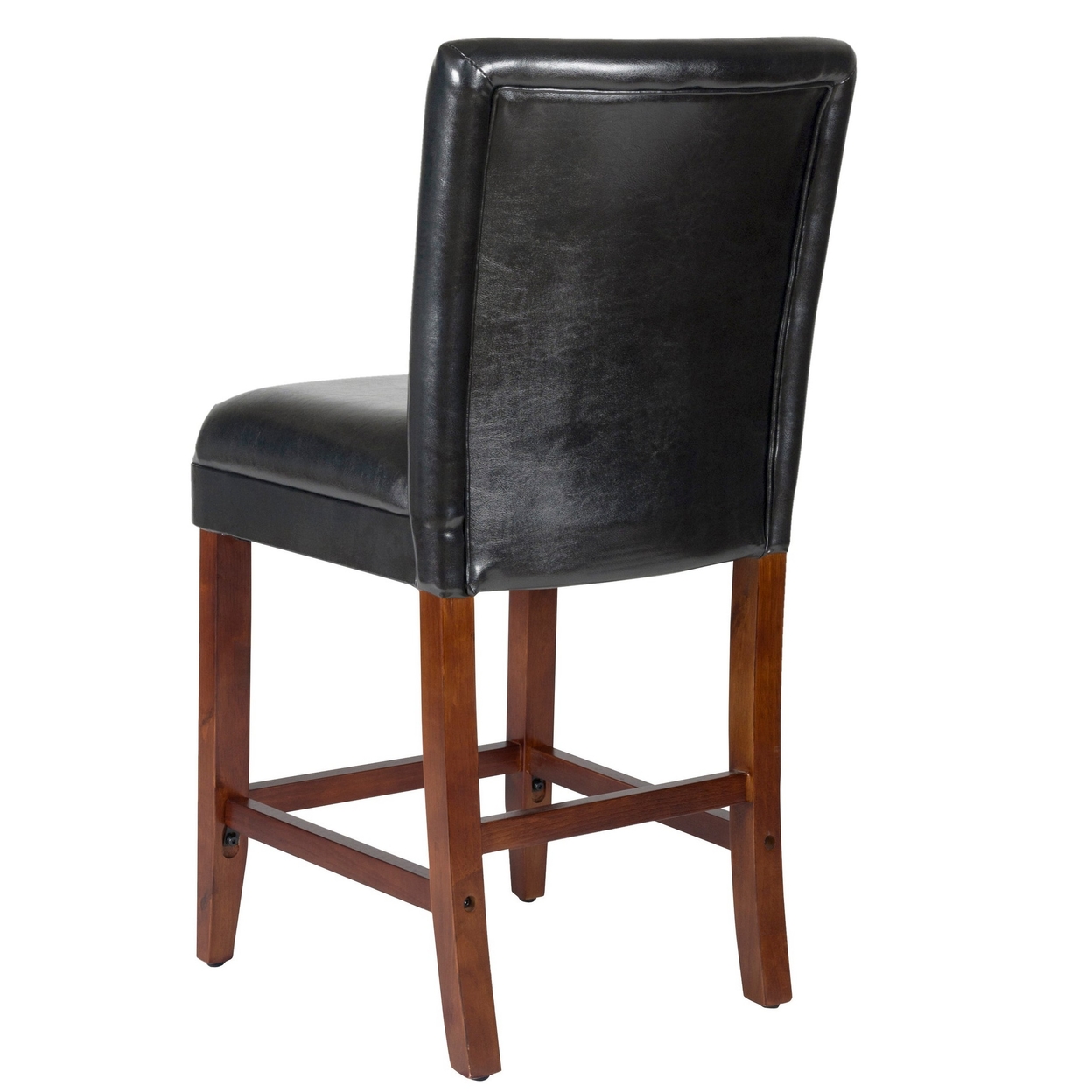 Wooden 24 Inch Bar Stool With Faux Leather Padded Seat And Tapered Feet, Black And Brown- Saltoro Sherpi