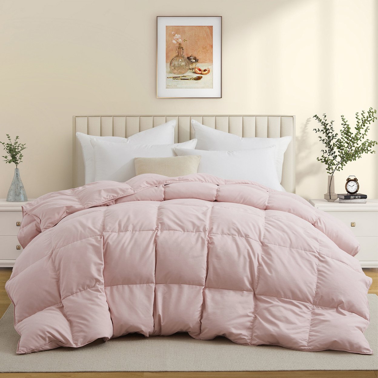 Premium All Seasons White Goose Feather Fiber And Down Comforter - Lotus Pink, Full/Queen