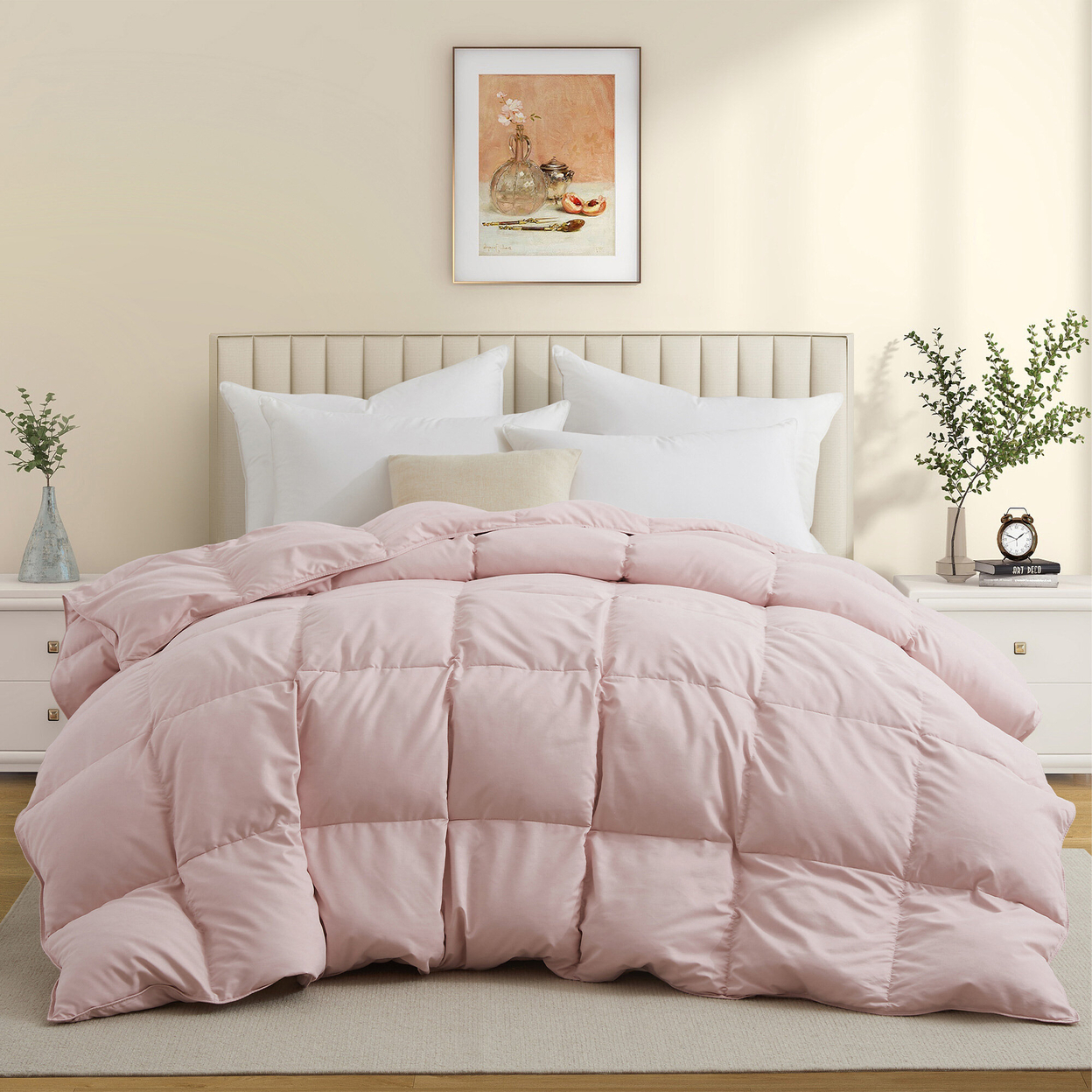 Premium All Seasons White Goose Feather Fiber And Down Comforter - Lotus Pink, King