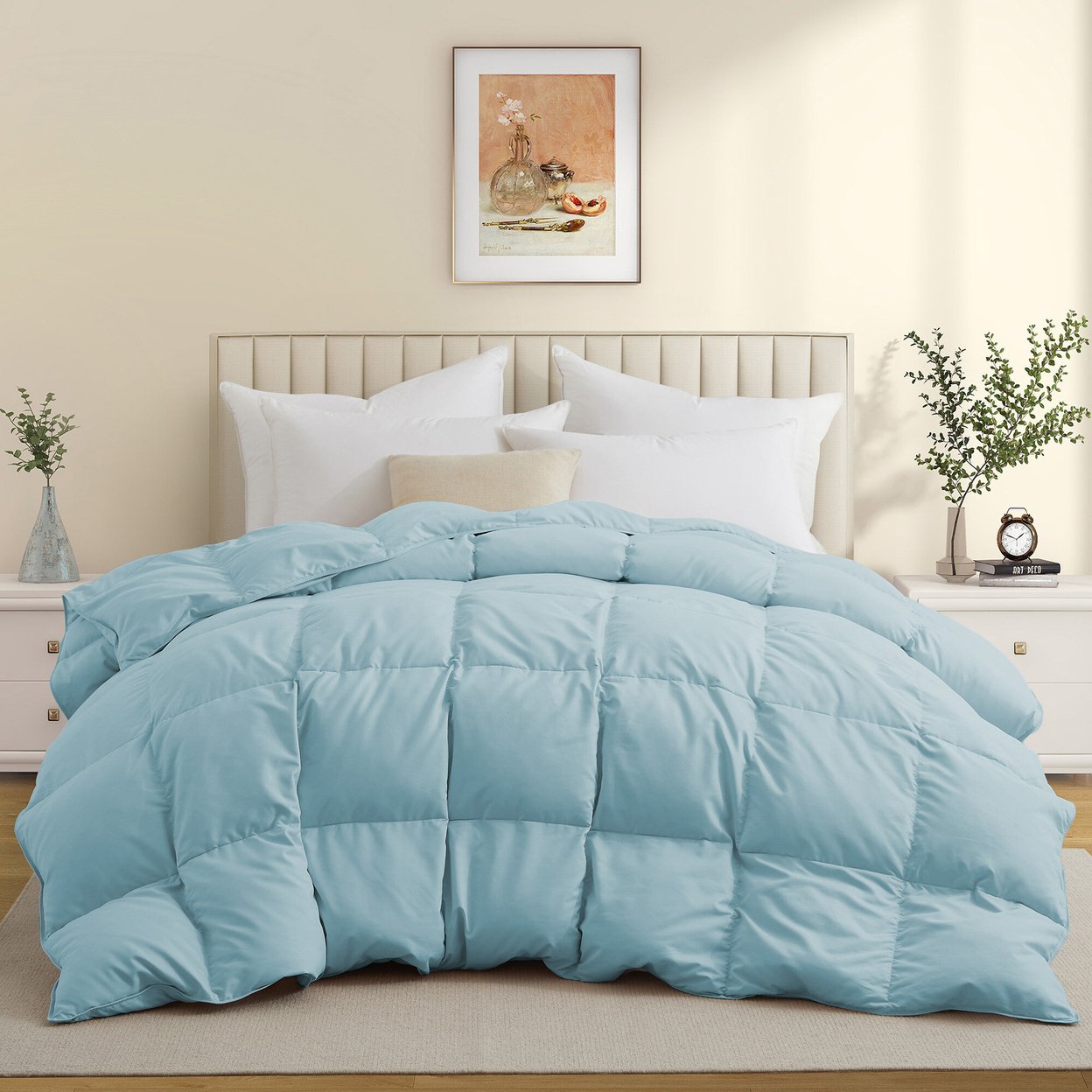 Premium All Seasons White Goose Feather Fiber And Down Comforter - Winter Sky, Full/Queen