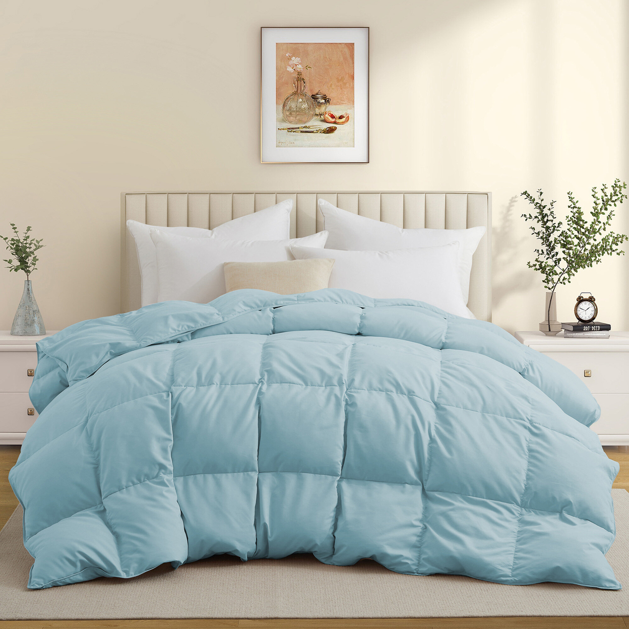 Premium All Seasons White Goose Feather Fiber And Down Comforter - Winter Sky, Twin