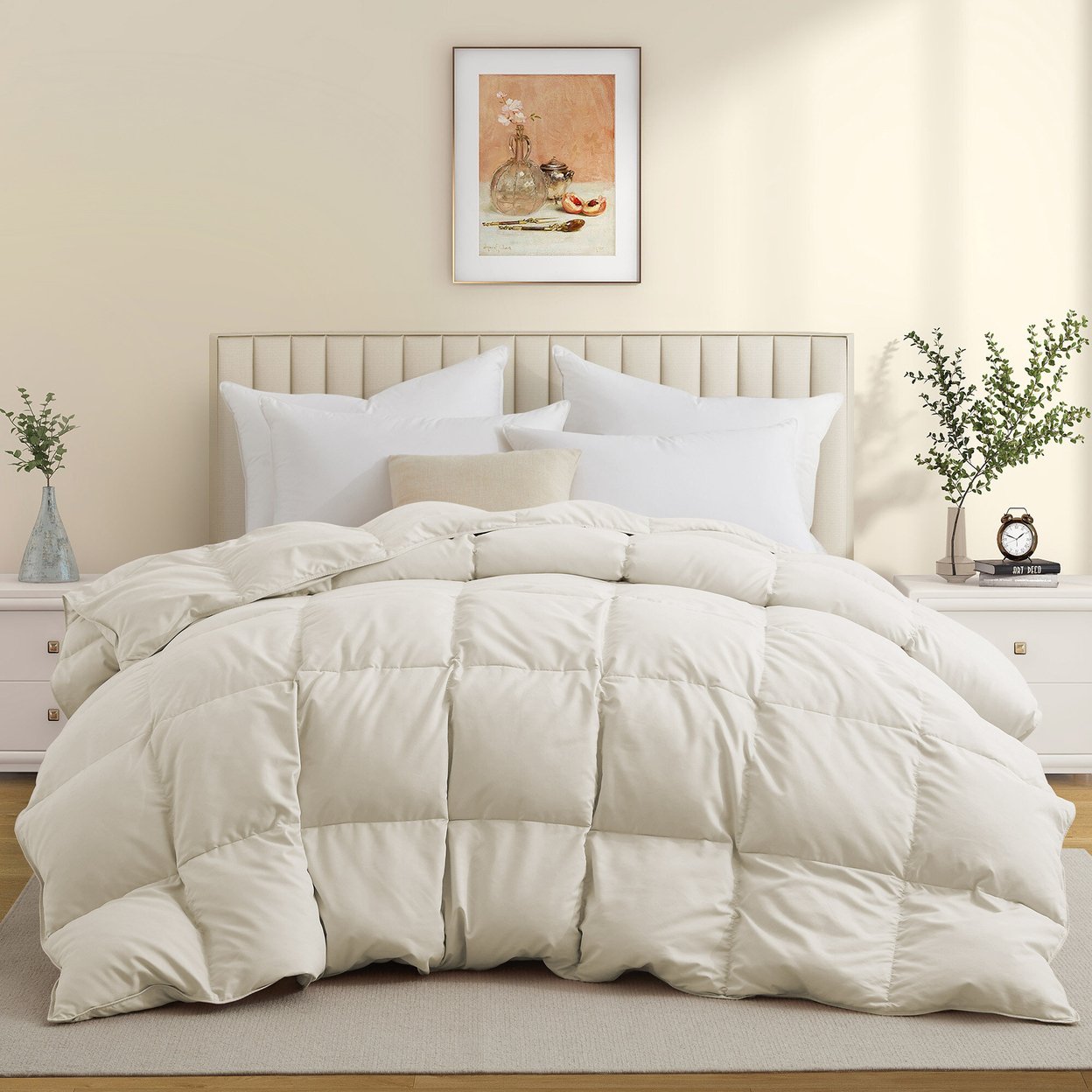 Premium All Seasons White Goose Feather Fiber And Down Comforter - Butter Cream, Full/Queen
