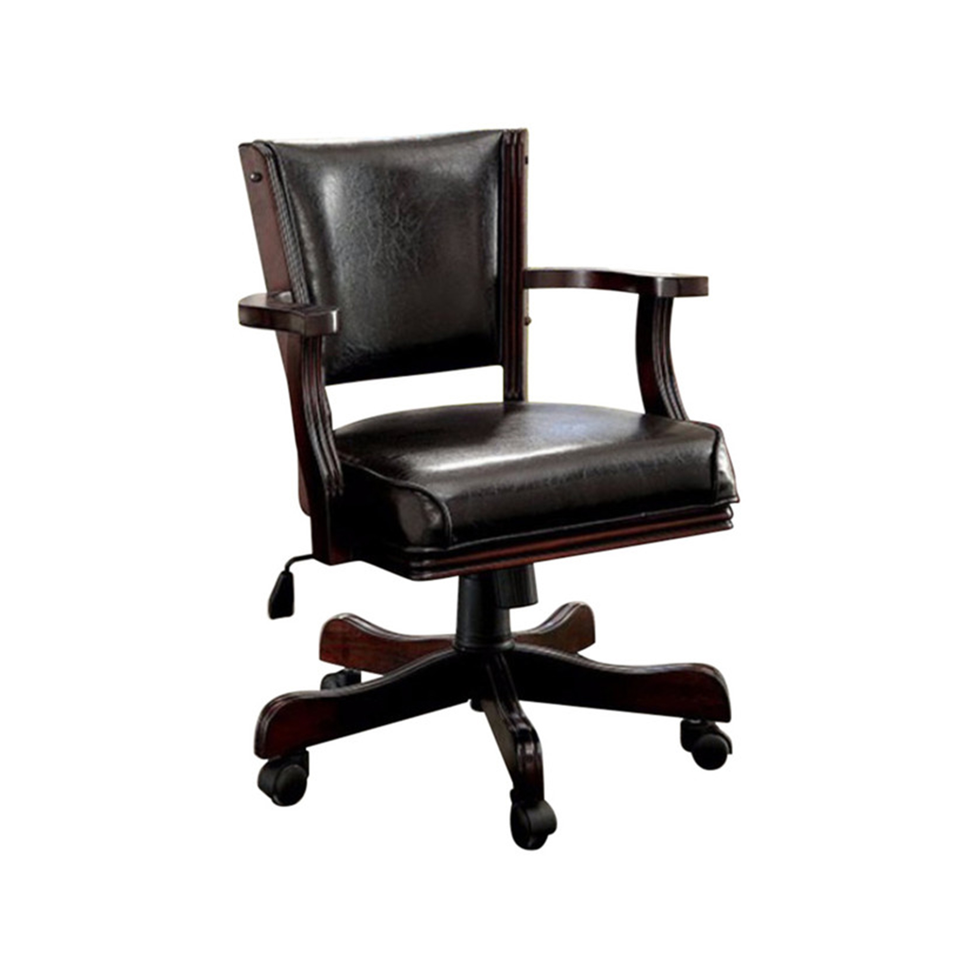 Leatherette Arm Chair With Swivel And Adjustable Height Mechanism, Brown - Saltoro Sherpi