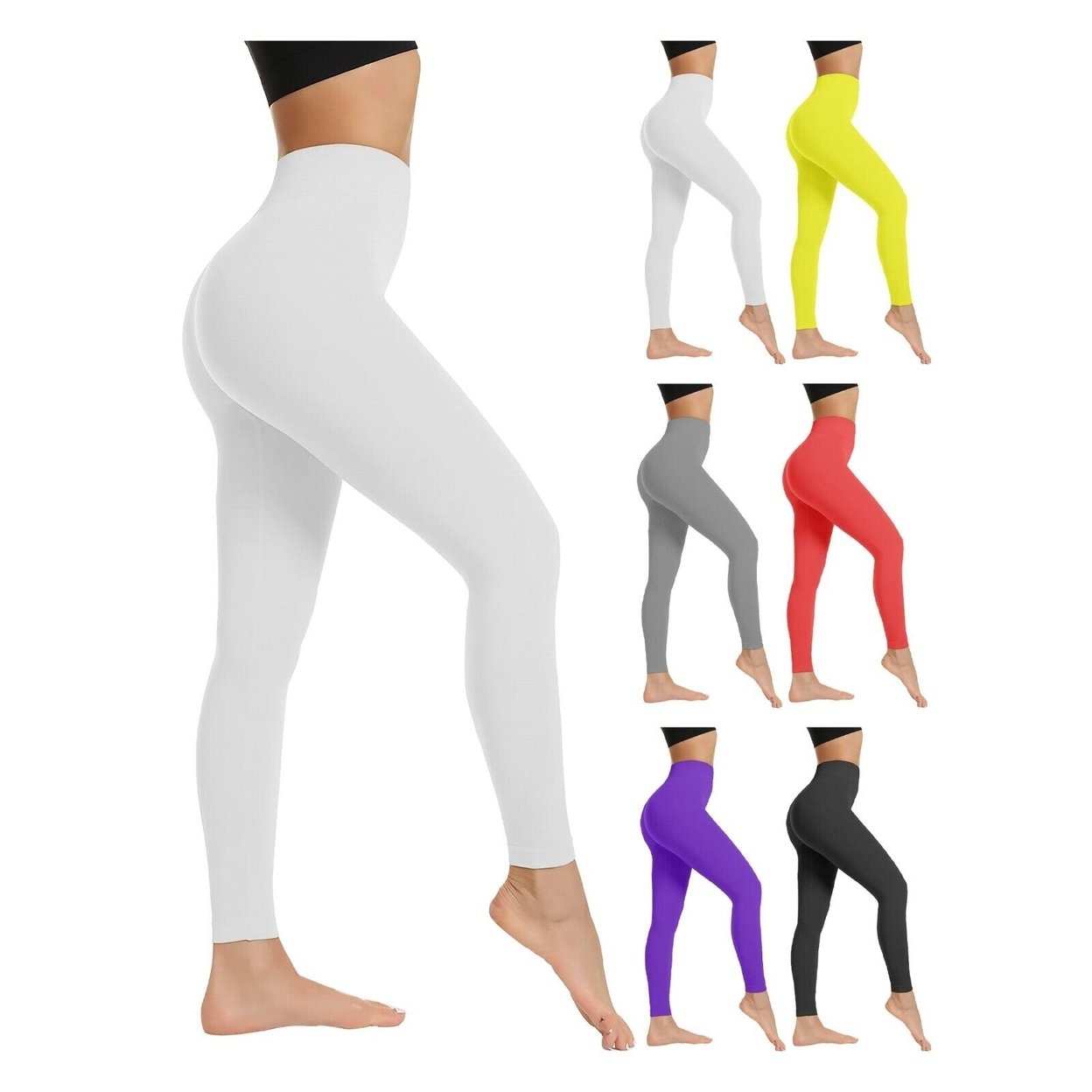 2-Pack: Women's High Waist Super Soft Active Athlete Stretch Yoga Cozy Leggings - Blue & Yellow, Medium