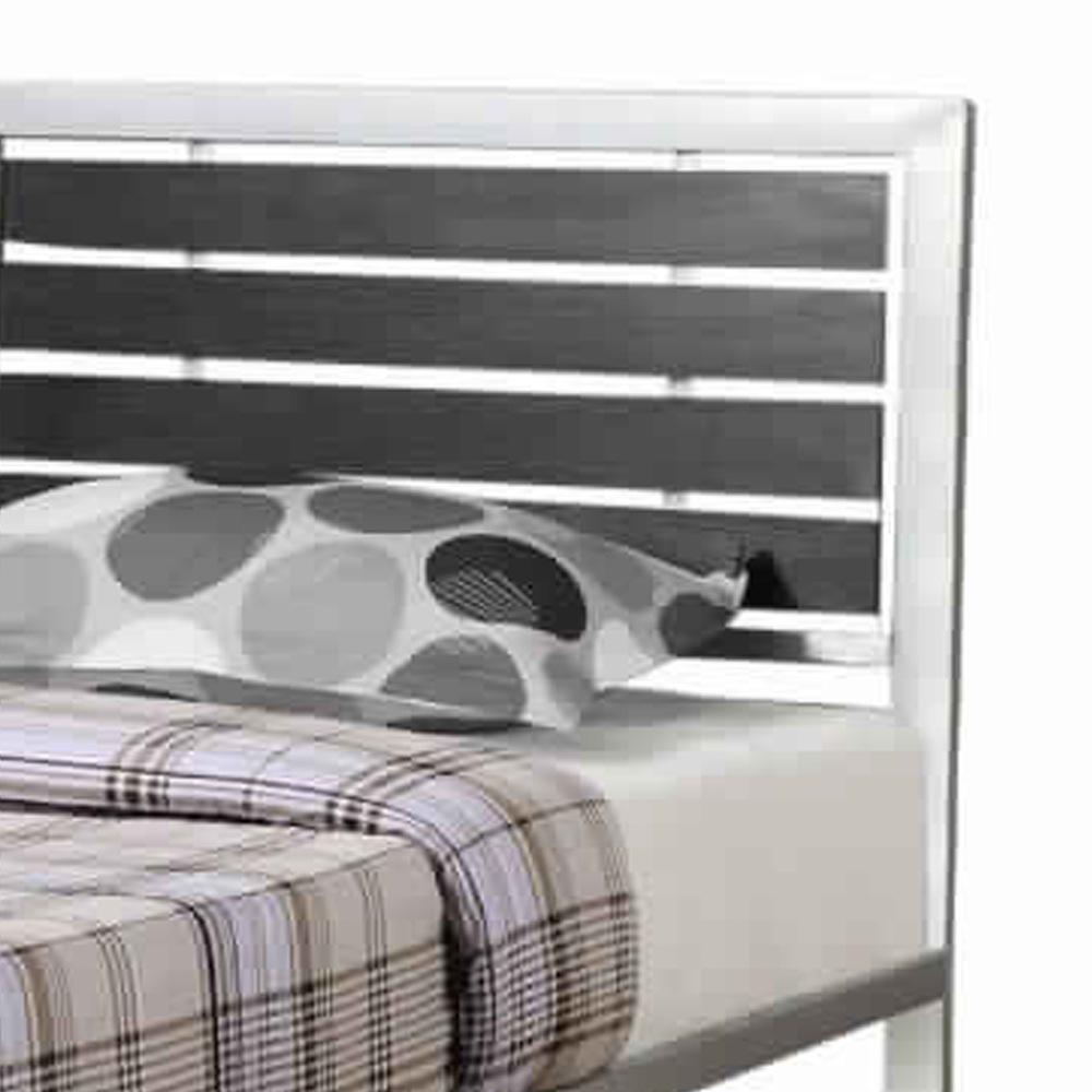 Metal Twin Size Bed With Wood Panel Headboard Silver & Black- Saltoro Sherpi