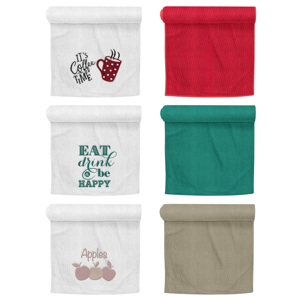 Multi-Pack: Ultra-Soft Super Absorbent Decorative 100% Cotton Embroidered Kitchen Dish Linen Towels - 6-pack