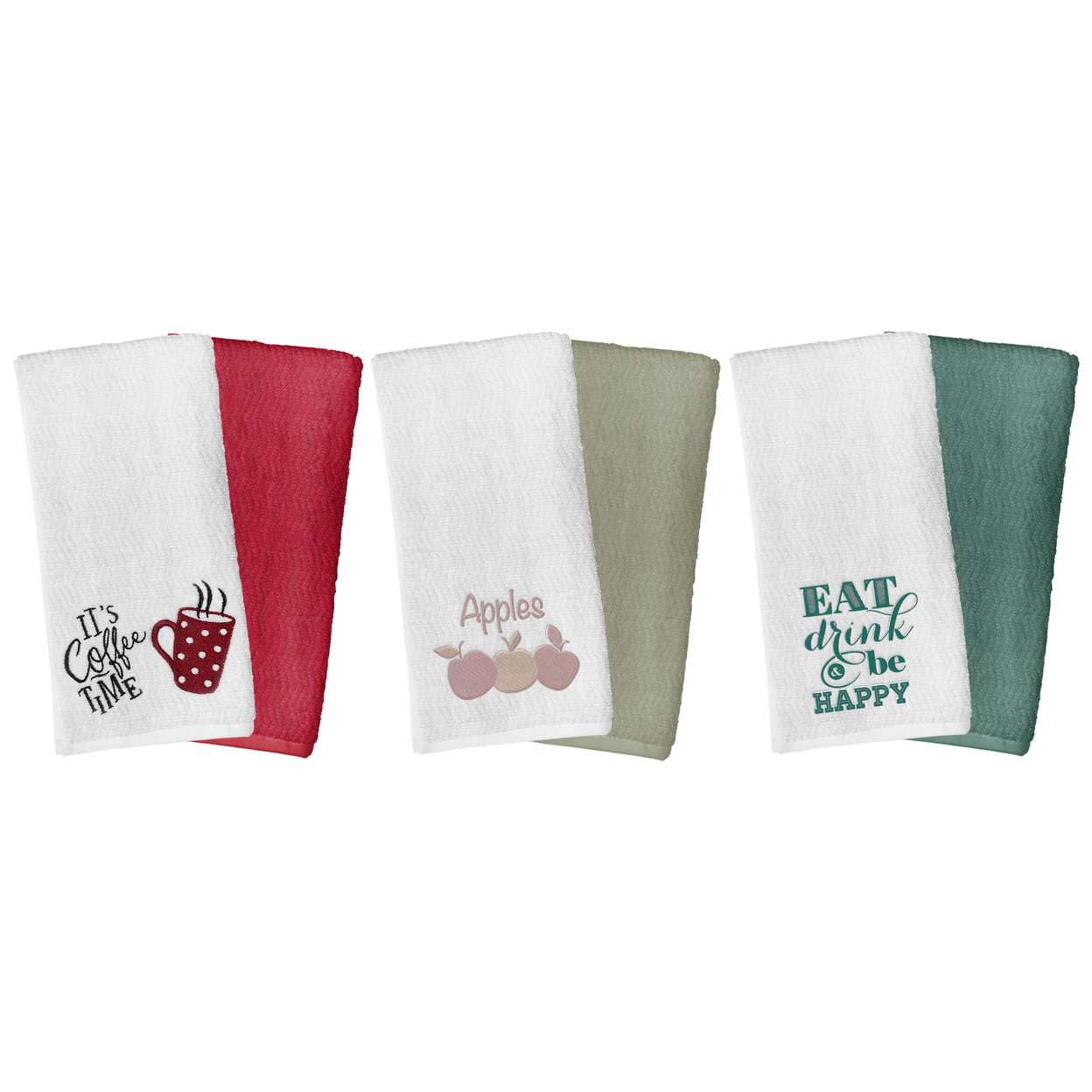 6-Pack: Ultra-Soft Super Absorbent Decorative 100% Cotton Embroidered Kitchen Dish Linen Towels