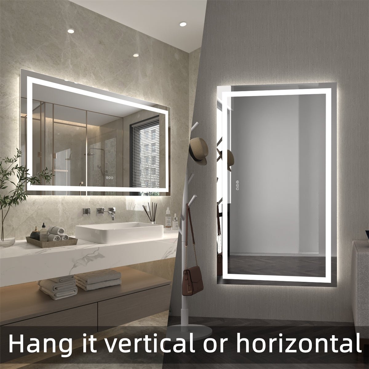 Apex 77 W X 36 H LED Bathroom Large Light Led Mirror,Anti Fog,Dimmable,Dual Lighting Mode,Tempered Glass