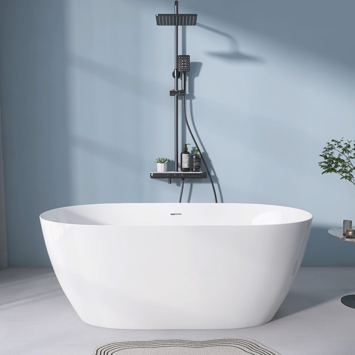 ExBrite 59 Acrylic Bathtub Oval Shape Soaking Tub, Adjustable Freestanding Gloss White