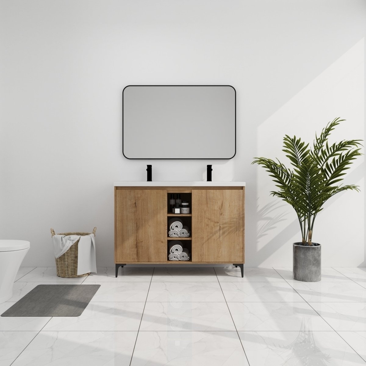 ExBrite 48 Freestanding Bathroom Vanity With Double Sink, Soft Closing Door Hinge