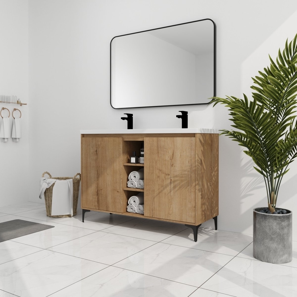 ExBrite 48 Freestanding Bathroom Vanity With Double Sink, Soft Closing Door Hinge