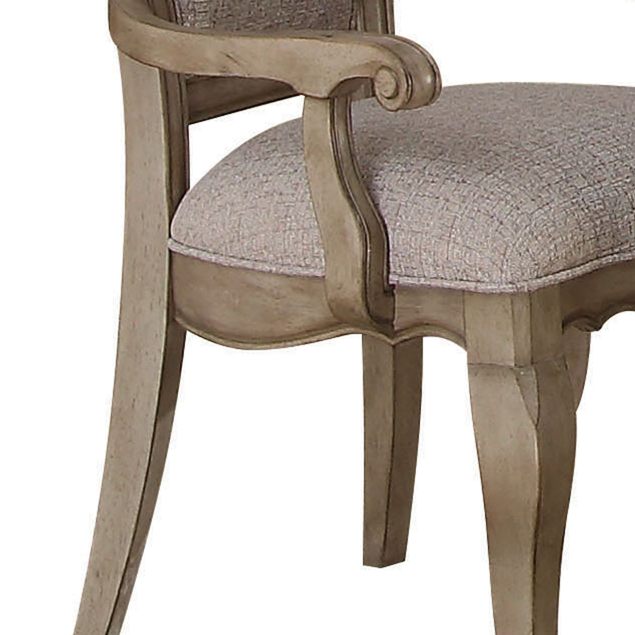 Wooden Arm Chairs With Button Tufting, Set Of Two, Gray And Brown- Saltoro Sherpi