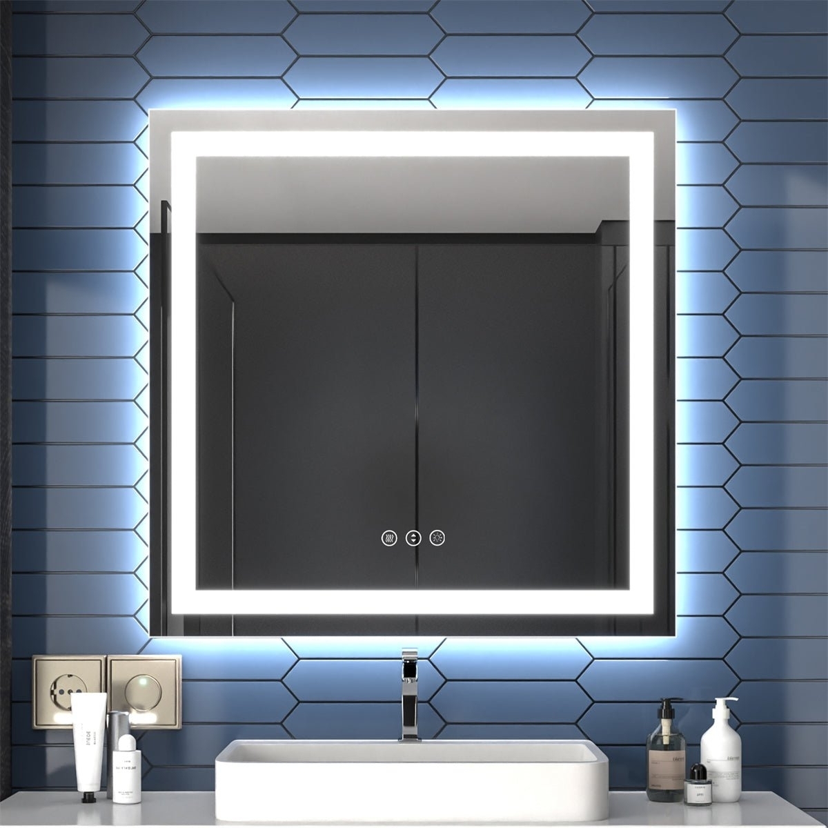 Apex 36 W X 36 H LED Bathroom Large Light Led Mirror,Anti Fog,Dimmable,Dual Lighting Mode,Tempered Glass
