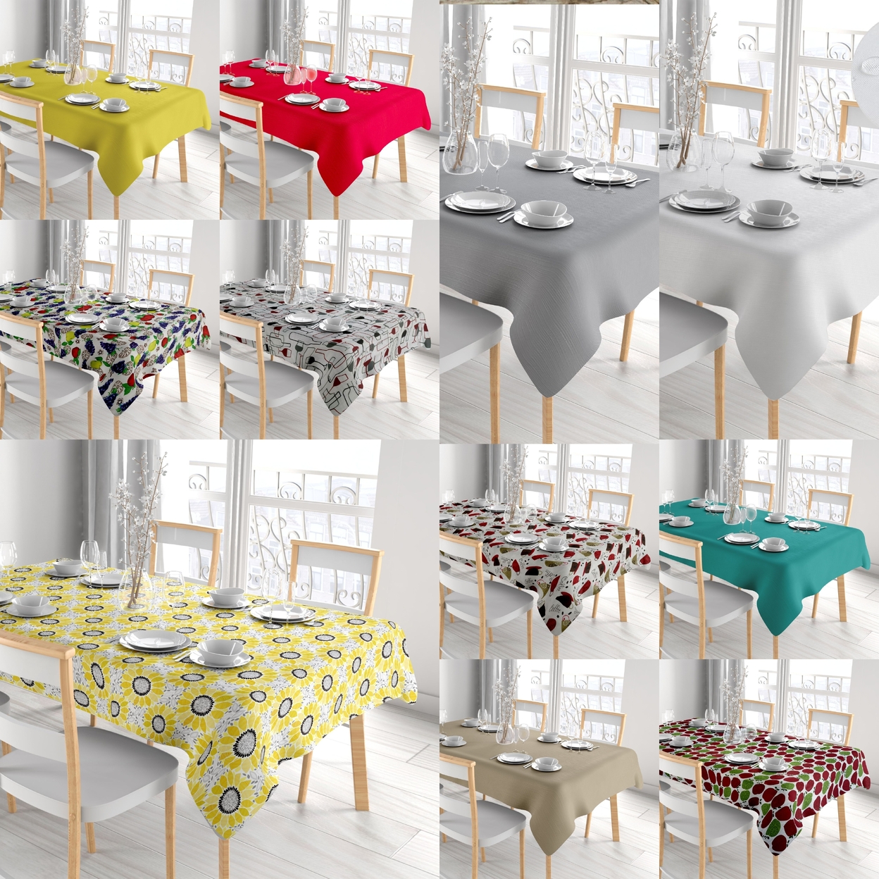 Kitchen Dining Water Resistant Oil Proof Flannel Back PVC Vinyl Tablecloth - 52'' X 52'', Print