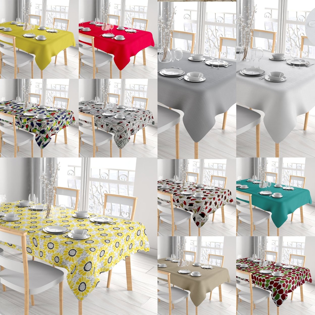 Multi-Pack: Kitchen Dining Water-Resistant Oil Proof Flannel Back PVC Vinyl Tablecloth - 2-pack, 52'' X 52'', Print