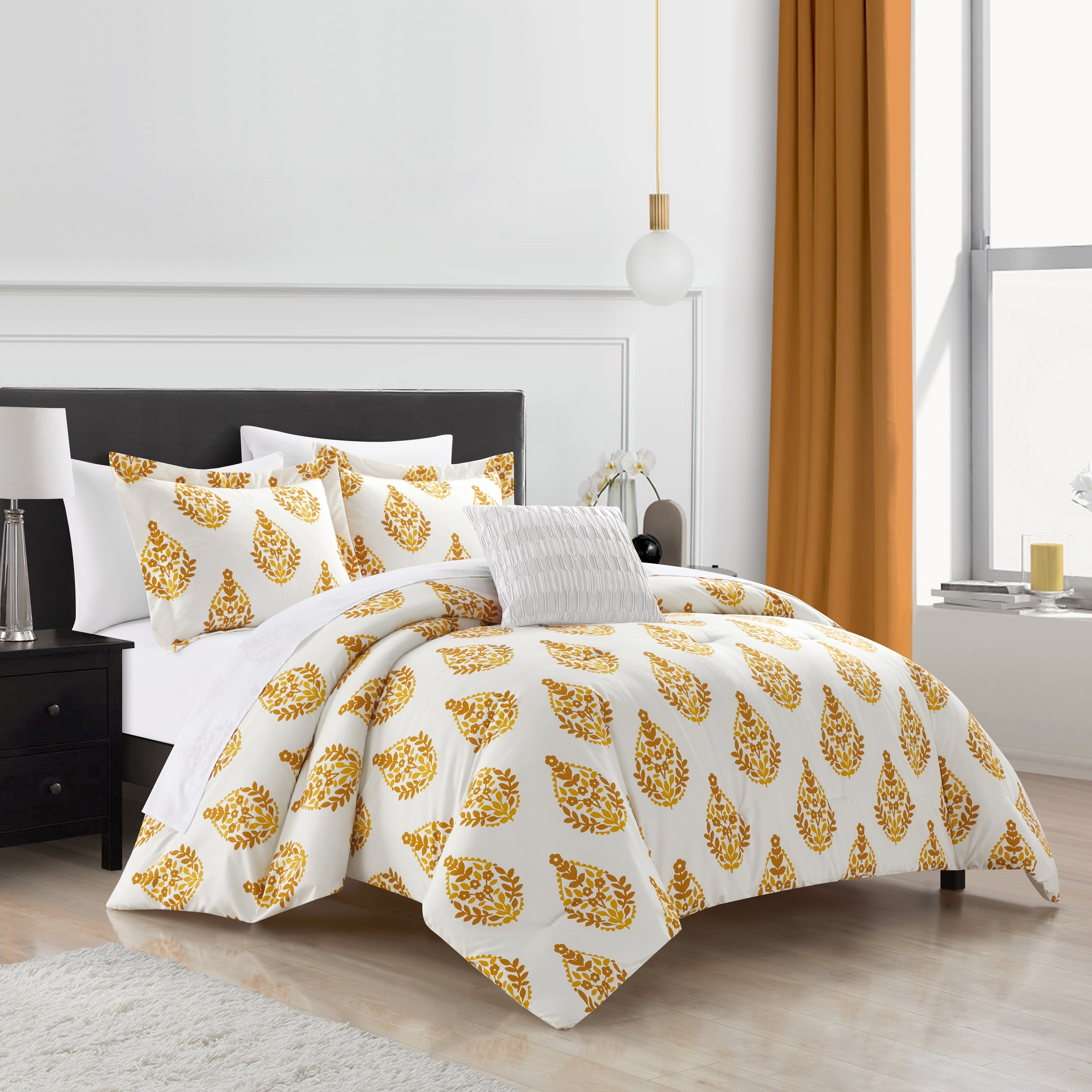 Clairessa 4 Or 3 Piece Comforter Set Floral Medallion Print Design Bedding - Yellow, King - 4 Piece