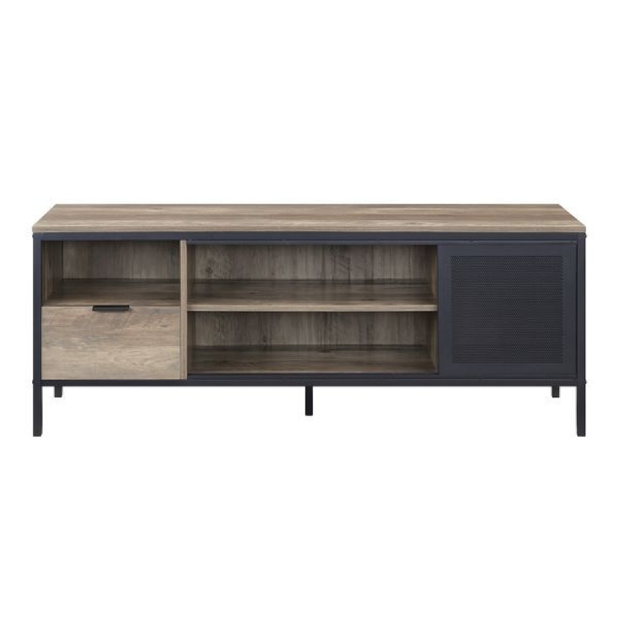 TV Stand With 1 Drawer And Open Compartments, Brown And Black- Saltoro Sherpi