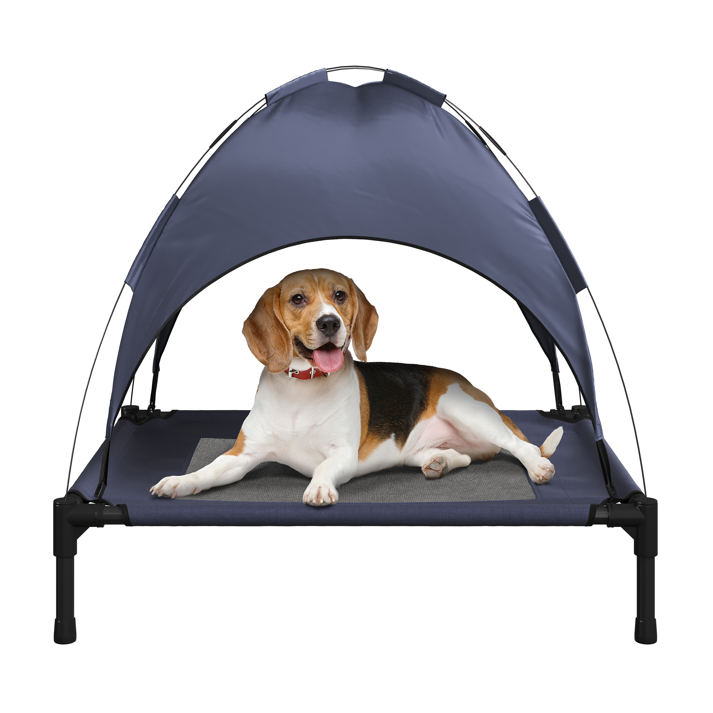 Elevated Dog Bed With Canopy - 30x24-Inch Portable Pet Bed With Non-Slip Feet - Indoor/Outdoor Dog Cot With Carrying Case By PETMAKER (Blue)