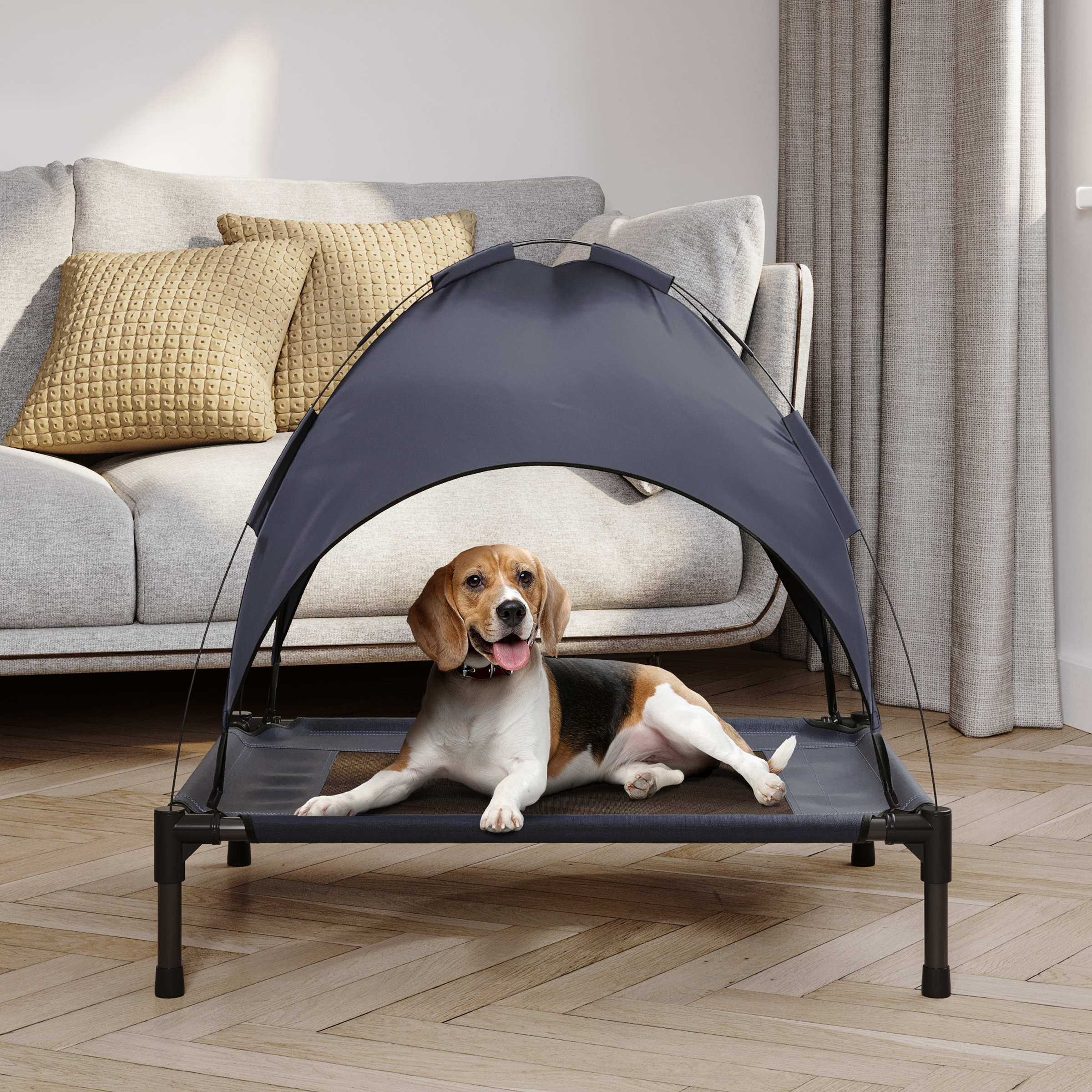 Elevated Dog Bed With Canopy - 30x24-Inch Portable Pet Bed With Non-Slip Feet - Indoor/Outdoor Dog Cot With Carrying Case By PETMAKER (Blue)
