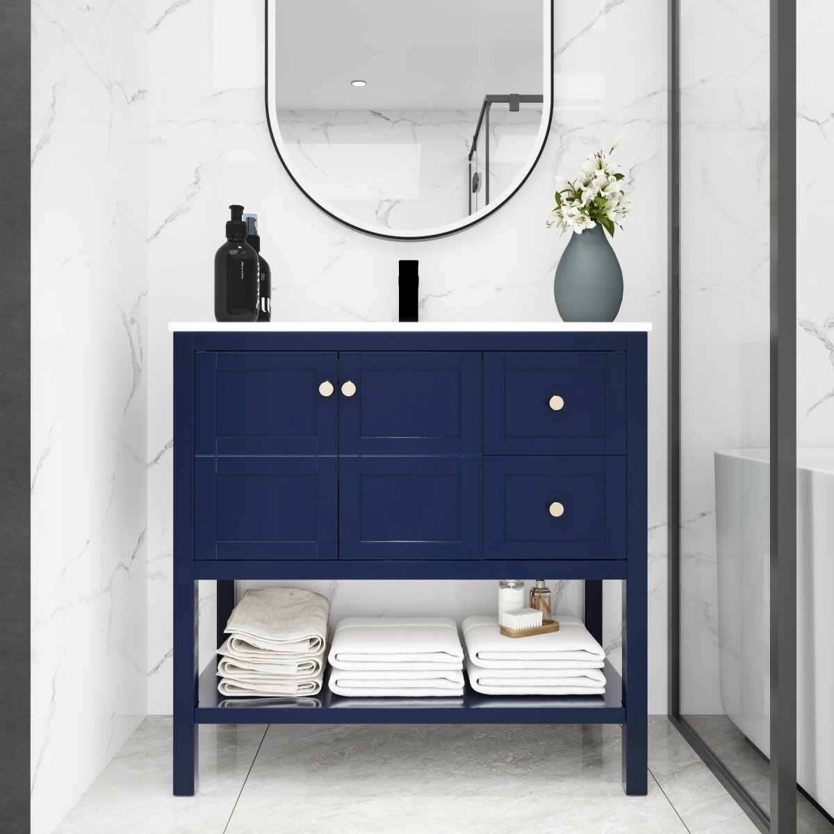 ExBrite 36x18 Bathroom Vanity With Soft Close Drawers And Gel Basin Blue