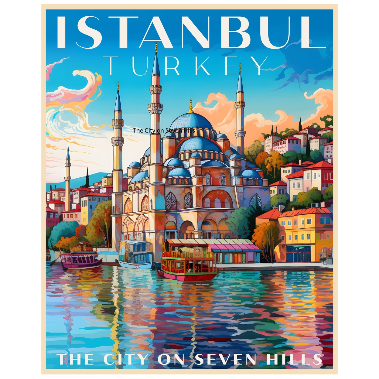 Istanbul Turkey Souvenir Vintage Travel Poster - 16x24