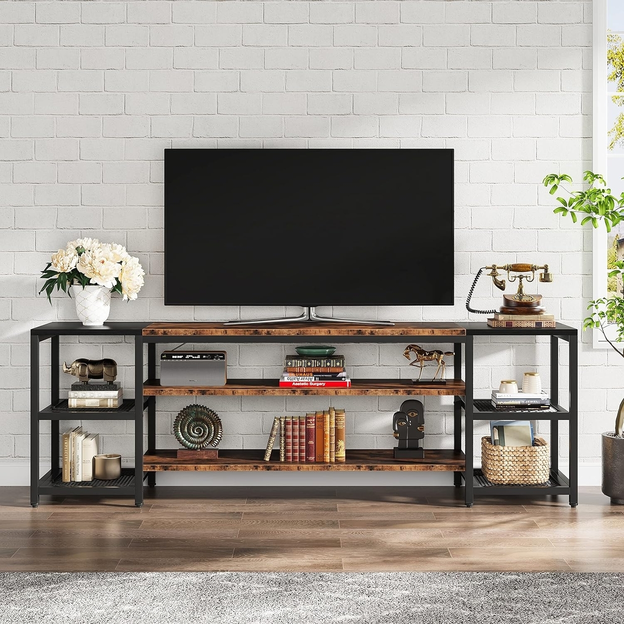 78 TV Stand, Media Entertainment Center Console Table, Industrial 3-Tier TV Console Table With Storage Shelves