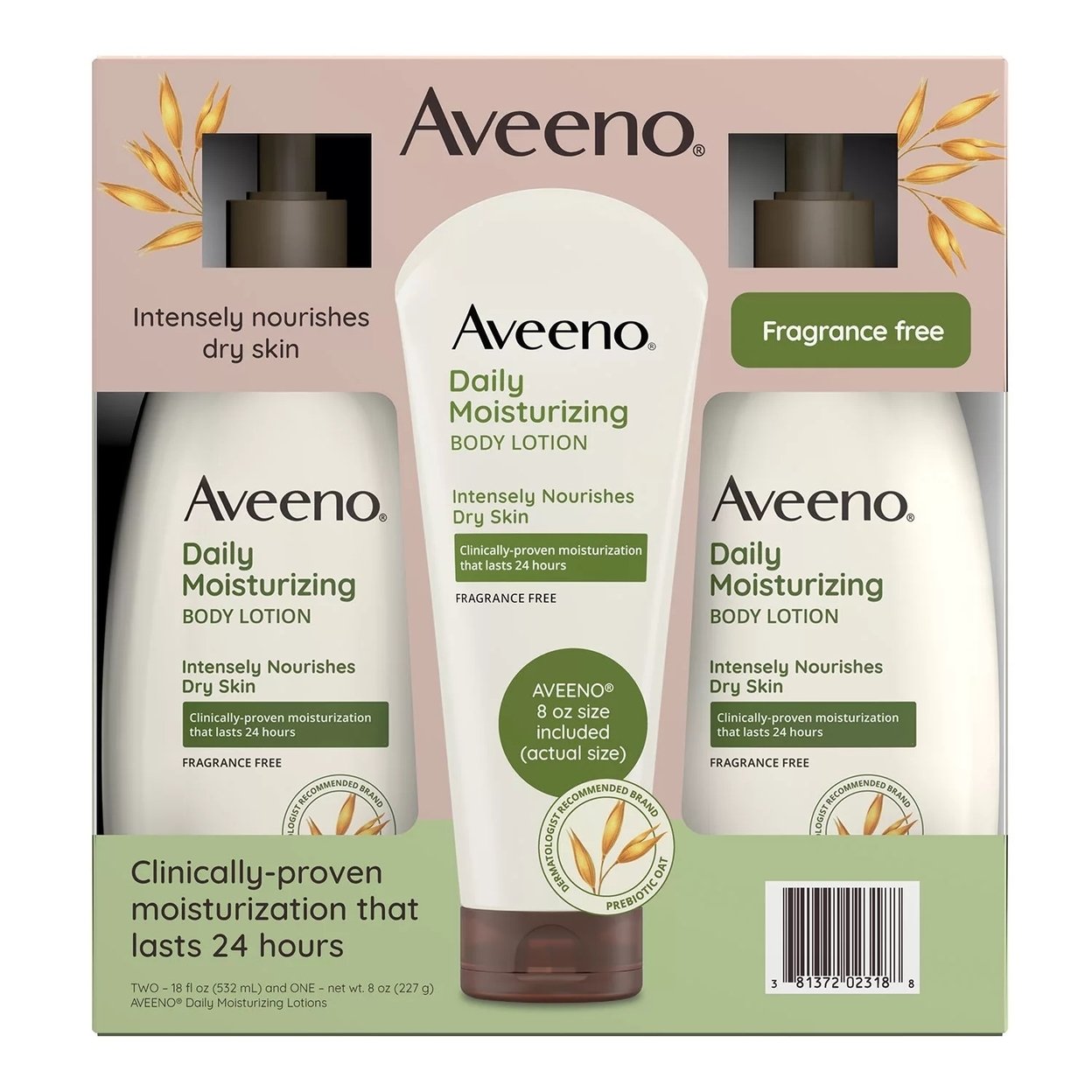 UPC 381372023188 product image for Aveeno Daily Moisturizing Body Lotion, 18 Fluid Ounce (Pack of 2) + 8 Ounce Tube | upcitemdb.com