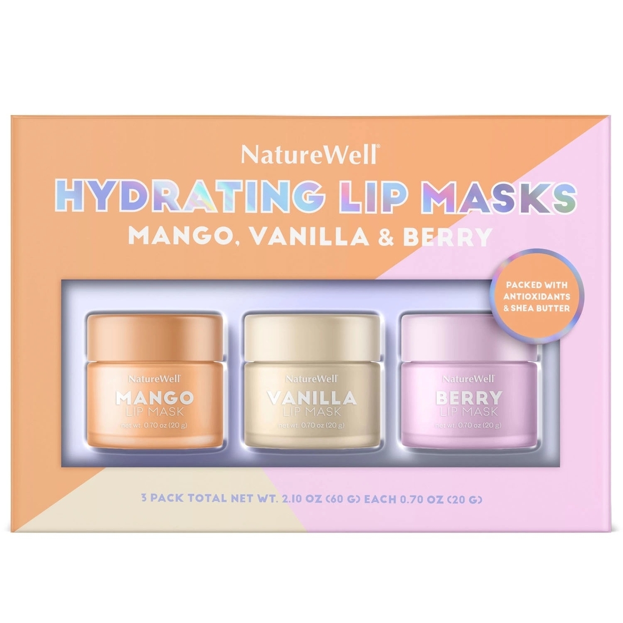 NatureWell Hydrating Lip Masks, Mango, Vanilla & Berry, 0.70 Ounce (Pack Of 3)