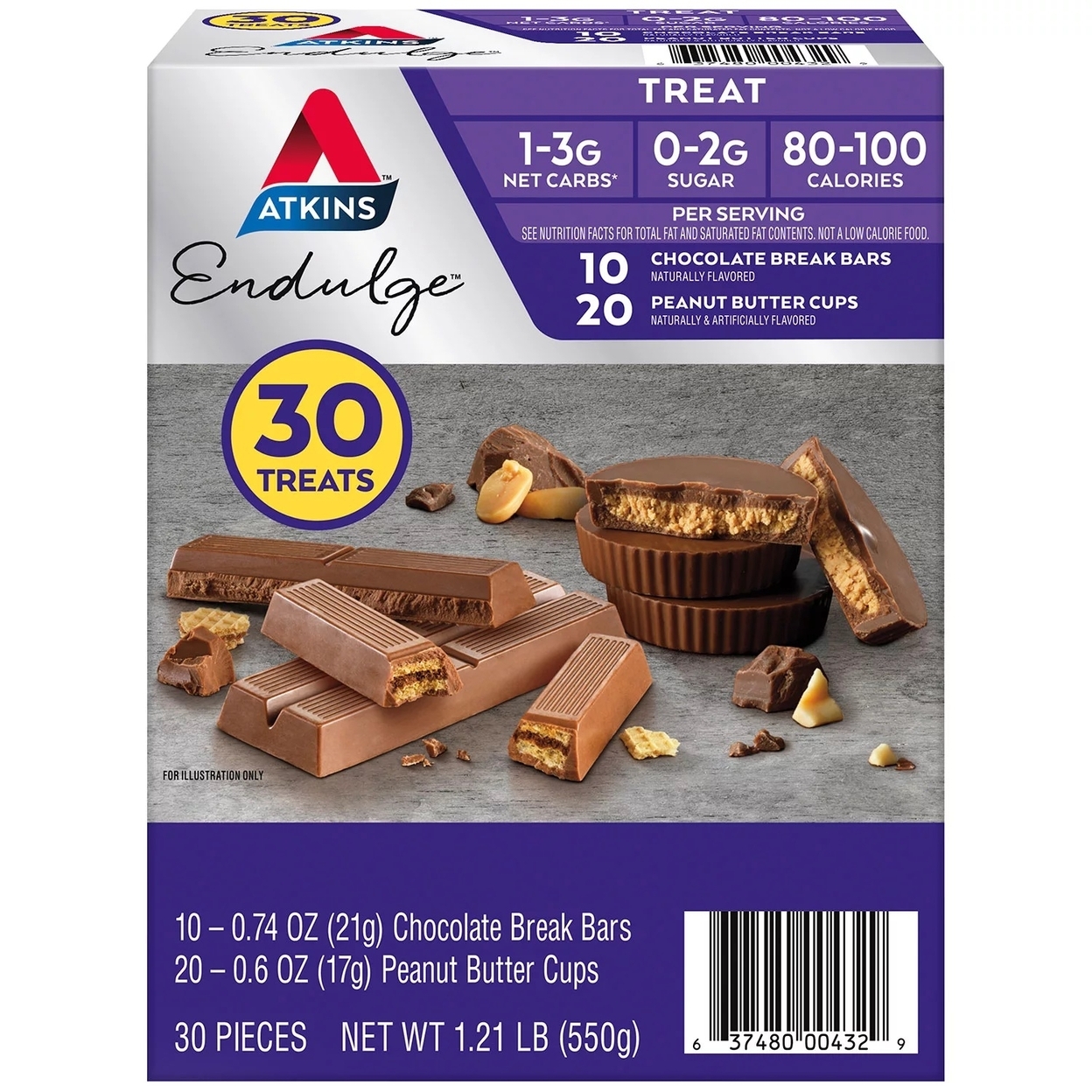 Atkins Endulge Peanut Butter Cup Chocolate Break Bar Variety Pack (30 Count)
