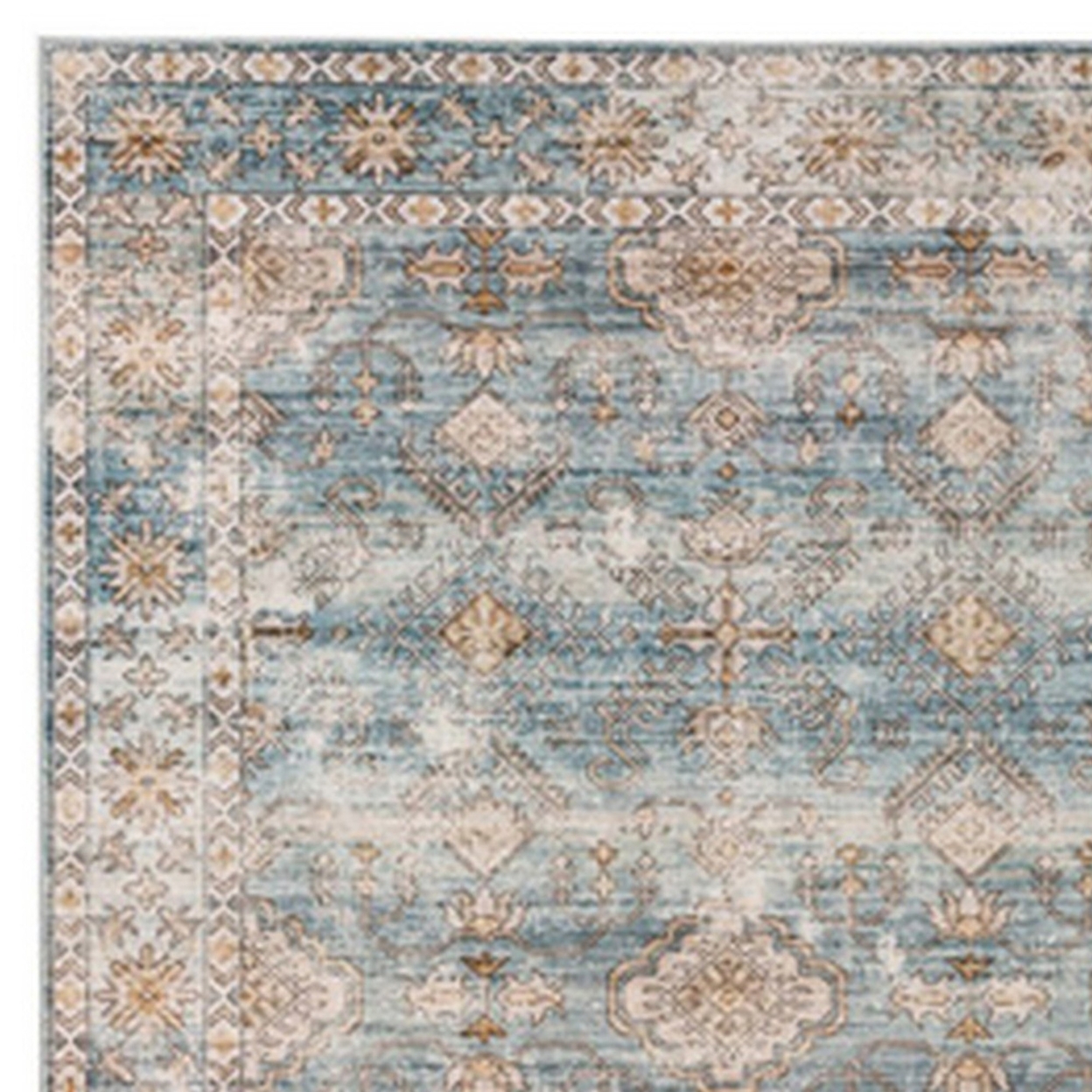 Mia 7 X 5 Medium Soft Fabric Floor Area Rug, Washable, Vintage Two Tone Border Design- Saltoro Sherpi