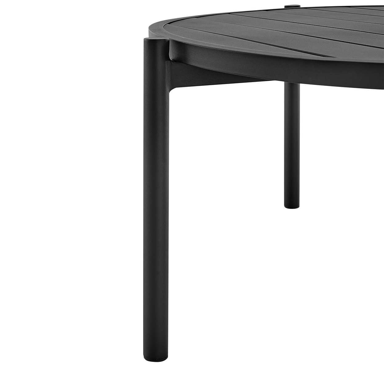 42 Inch Round Patio Coffee Table, Aluminum Frame, Slatted Surface, Black- Saltoro Sherpi