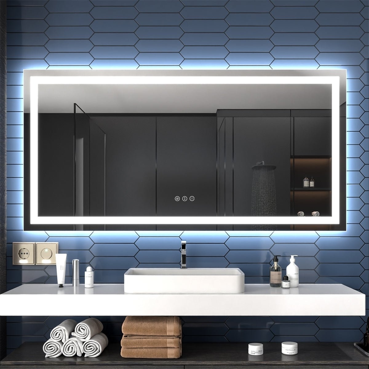Apex 72 W X 36 H LED Bathroom Large Light Led Mirror,Anti Fog,Dimmable,Dual Lighting Mode,Tempered Glass