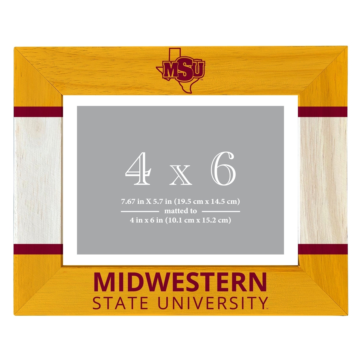 Midwestern State University Mustangs Wooden Photo Frame Matted To 4 X 6 Inch - Printed
