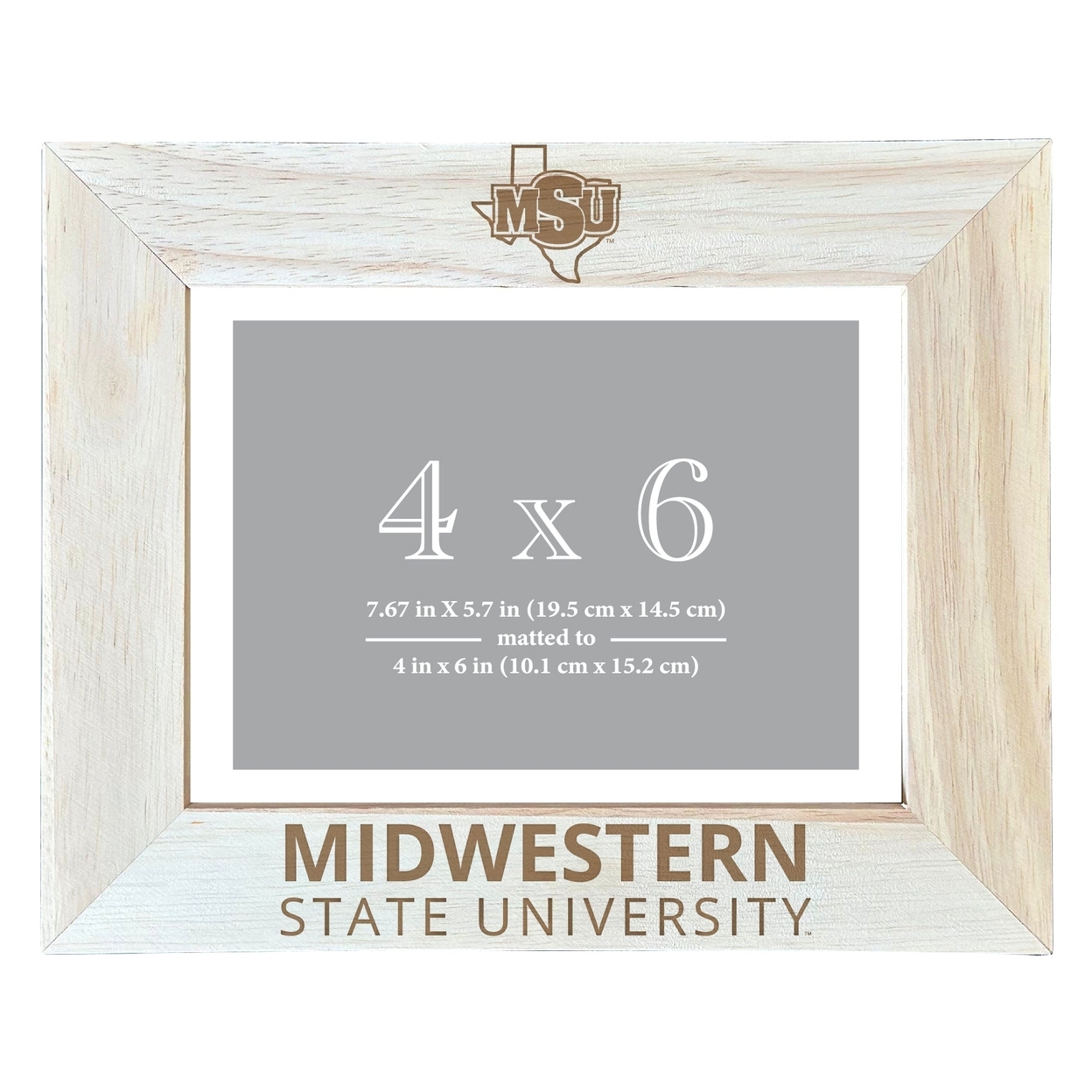 Midwestern State University Mustangs Wooden Photo Frame Matted To 4 X 6 Inch - Etched