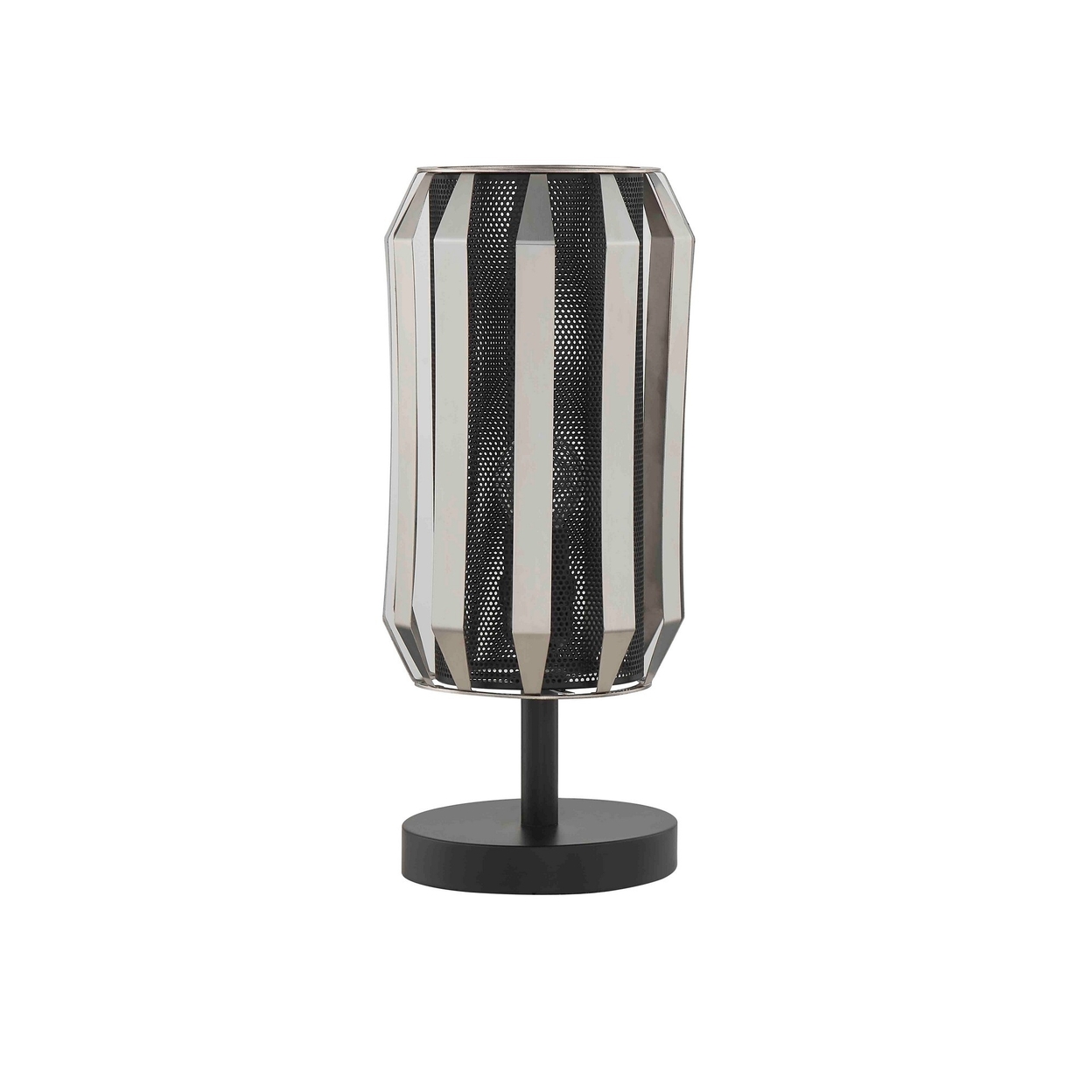 Pin 14 Inch Table Lamp, Accent Cylinder Metal Shade, Round Base, Black -Saltoro Sherpi