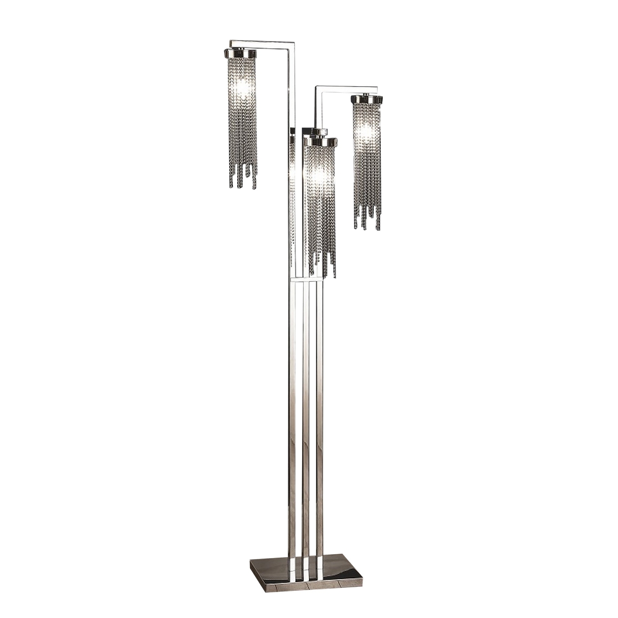 61 Inch Floor Lamp, 3 Crystal Cascade Style Shade, Chrome Finished Metal -Saltoro Sherpi