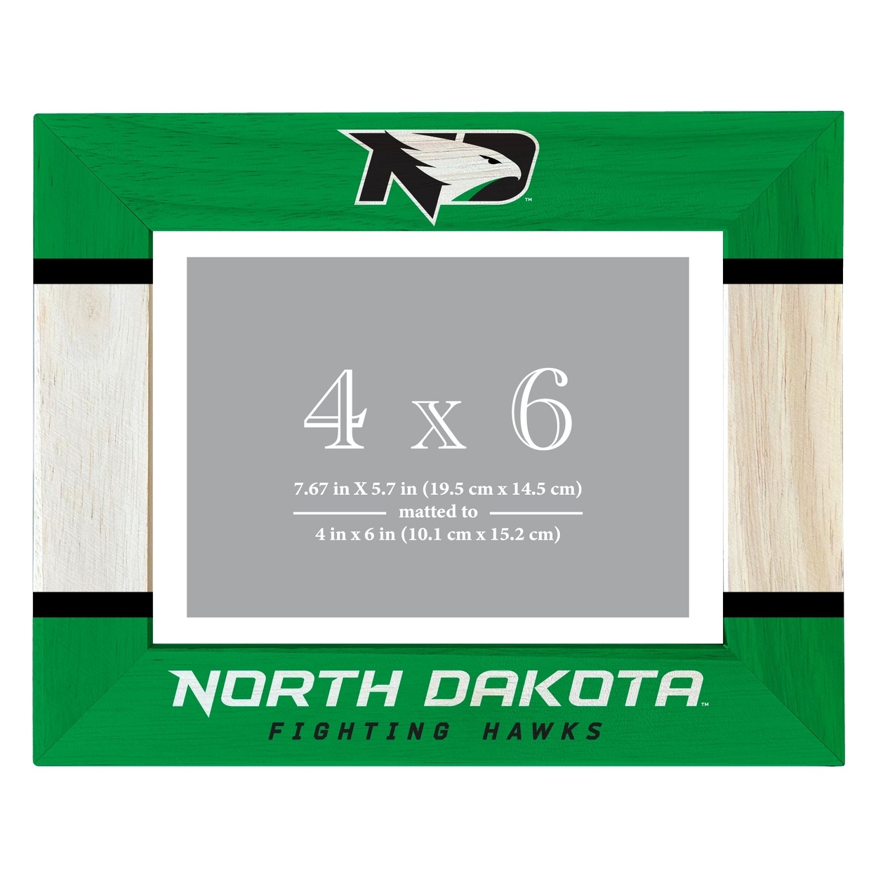 North Dakota Fighting Hawks Wooden Photo Frame Matted To 4 X 6 Inch - Printed