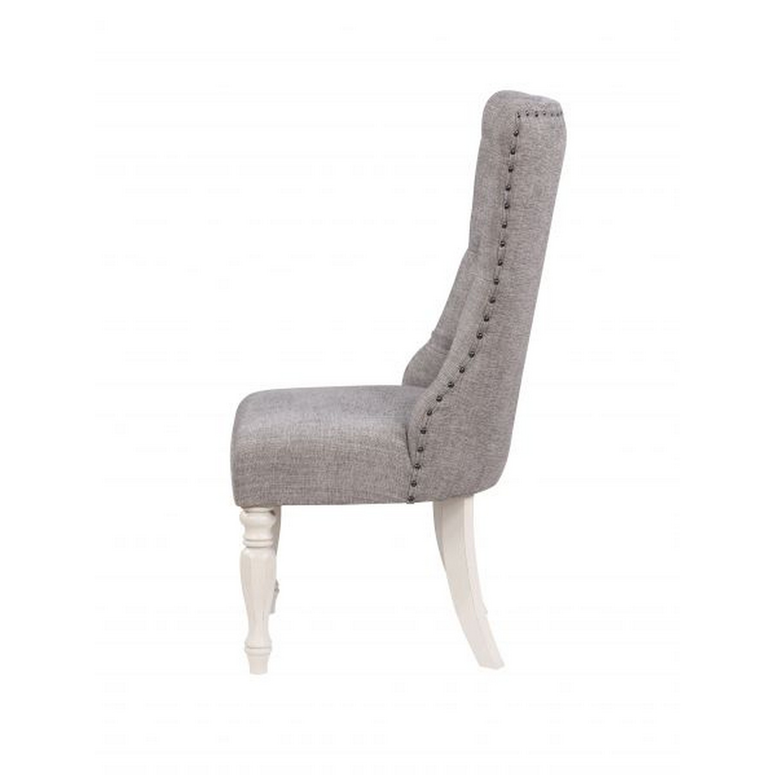Fil 25 Inch Side Dining Chair Set Of 2, White Rubberwood, Gray, Wingback - Saltoro Sherpi