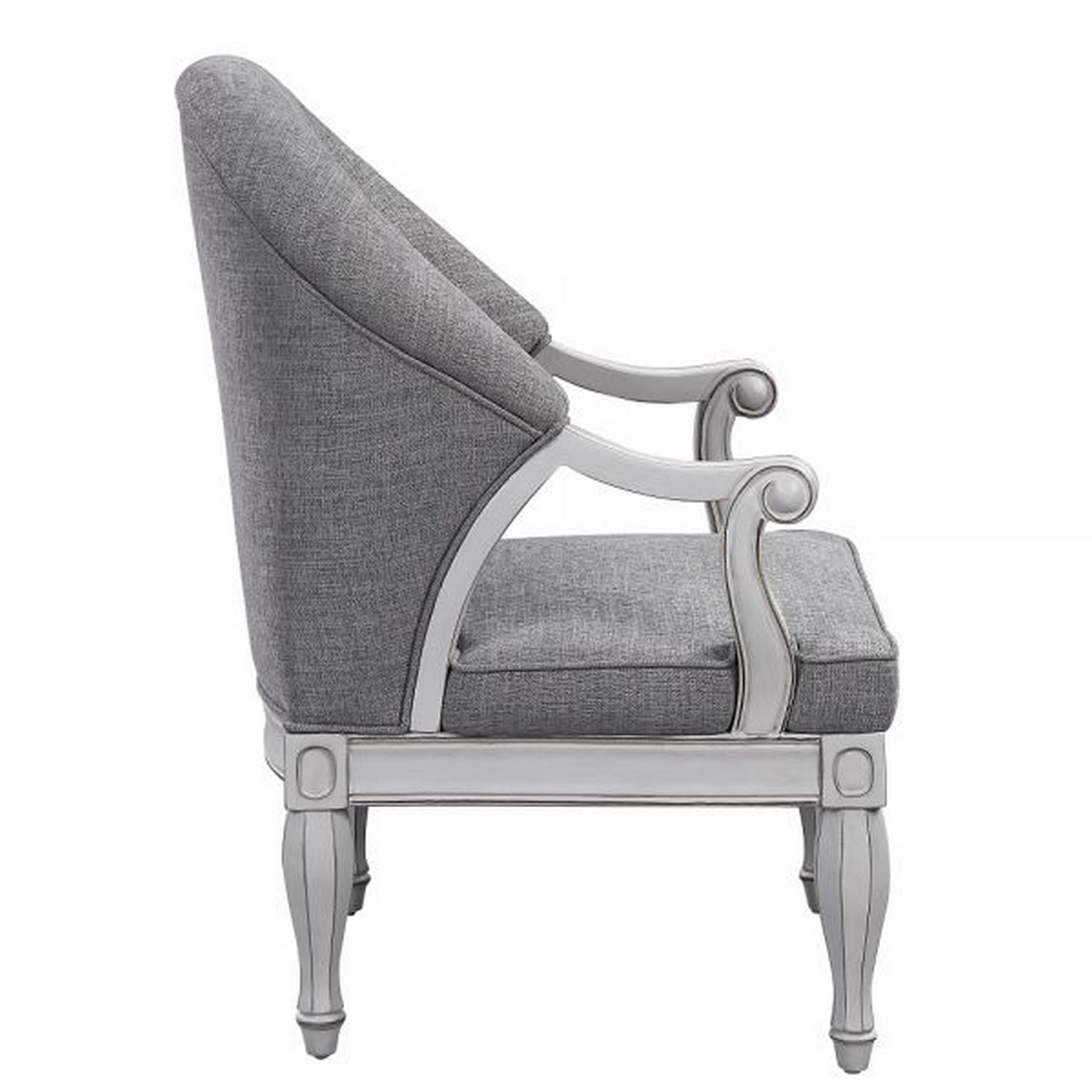 Fil 32 Inch Armchair, Tufted Backrest, Fabric Upholstery, Poplar Wood, Gray - Saltoro Sherpi