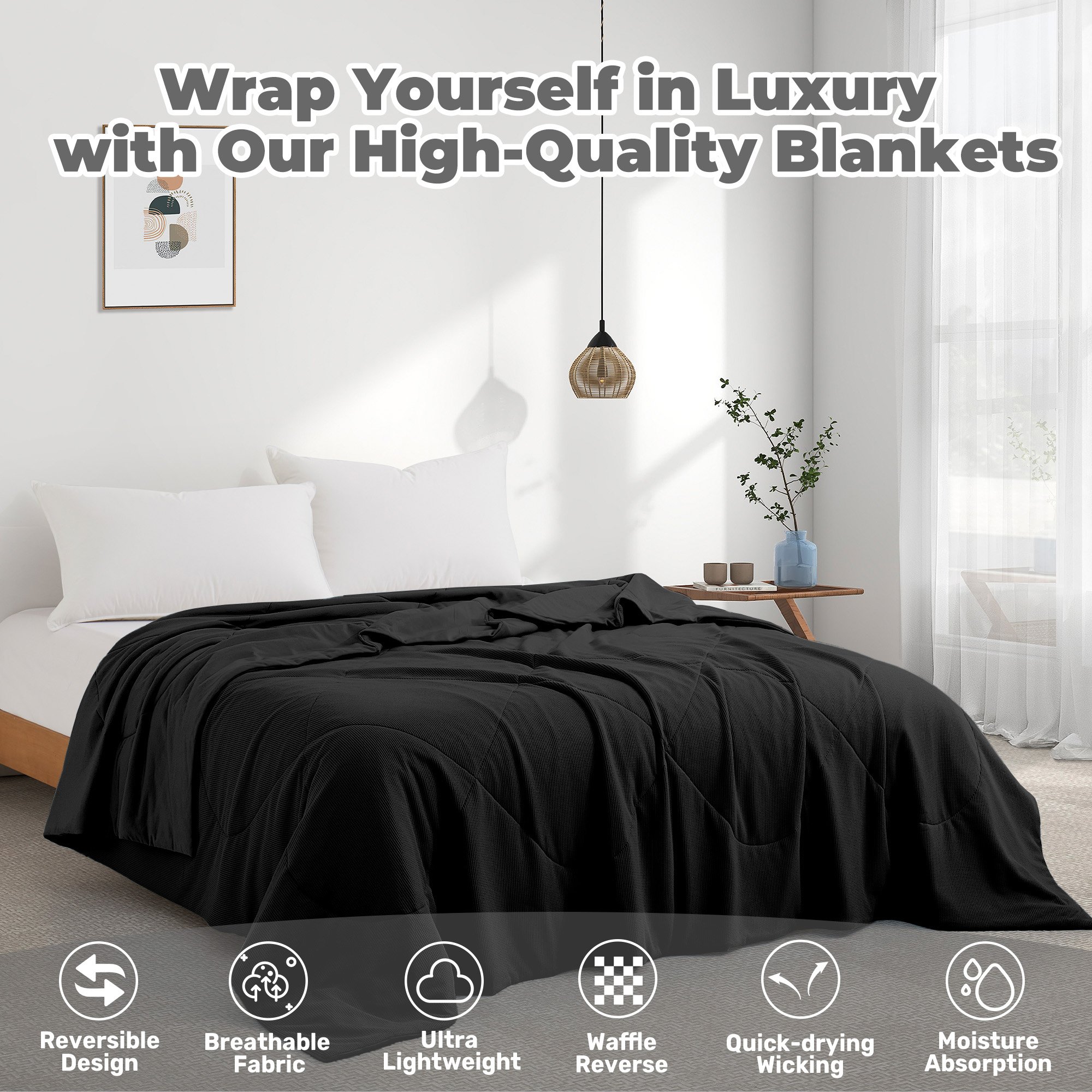 Bed Blanket, 68 X 90 Twin Size Soft Washable Double Sided Blankets, Black