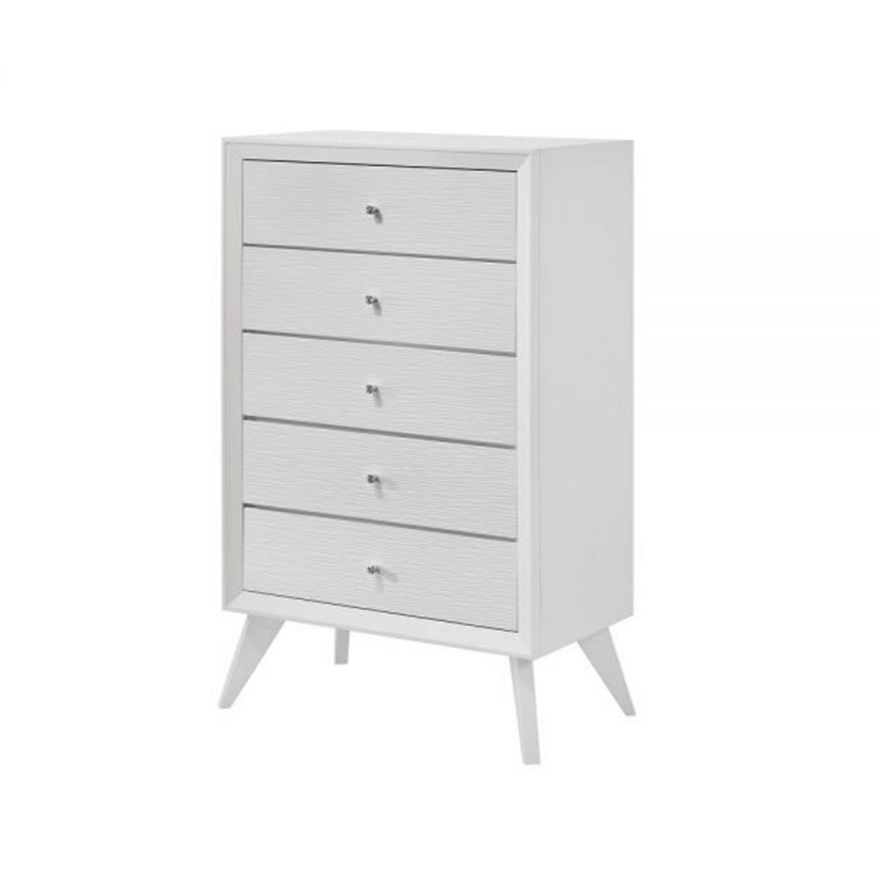 Siam 48 Inch Tall Dresser Chest, 5 Drawers, Rubberwood, Sleek Modern White - Saltoro Sherpi