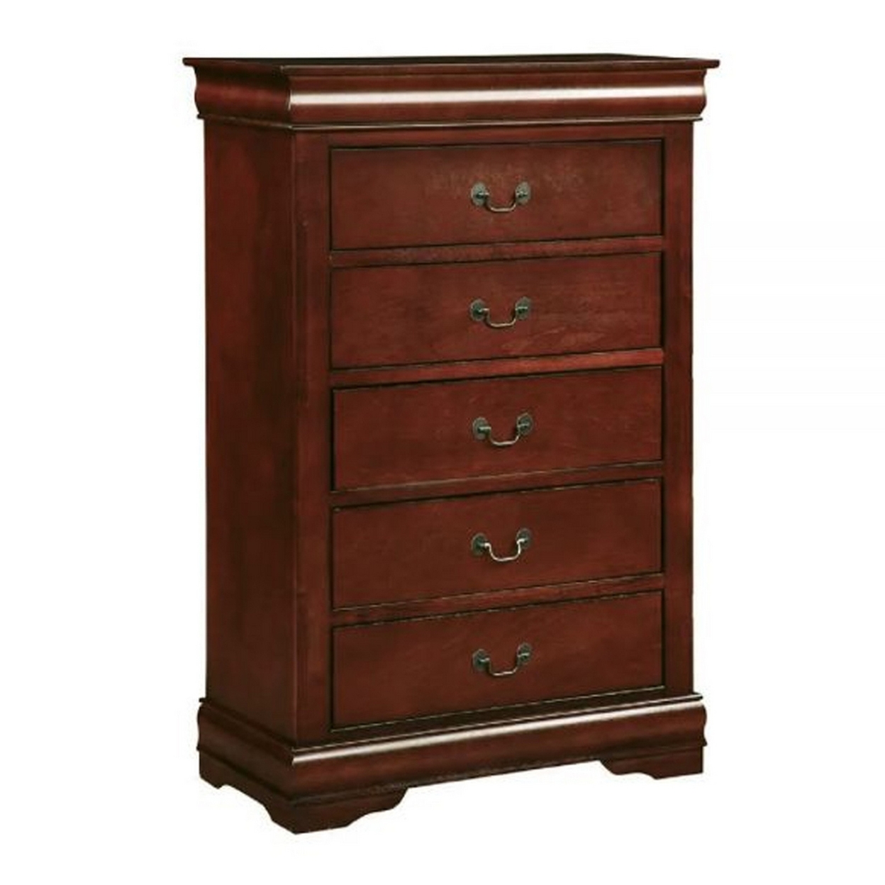 Zyna 48 Inch Tall Dresser Chest, Pine Wood, 5 Drawers, Cherry Brown - Saltoro Sherpi